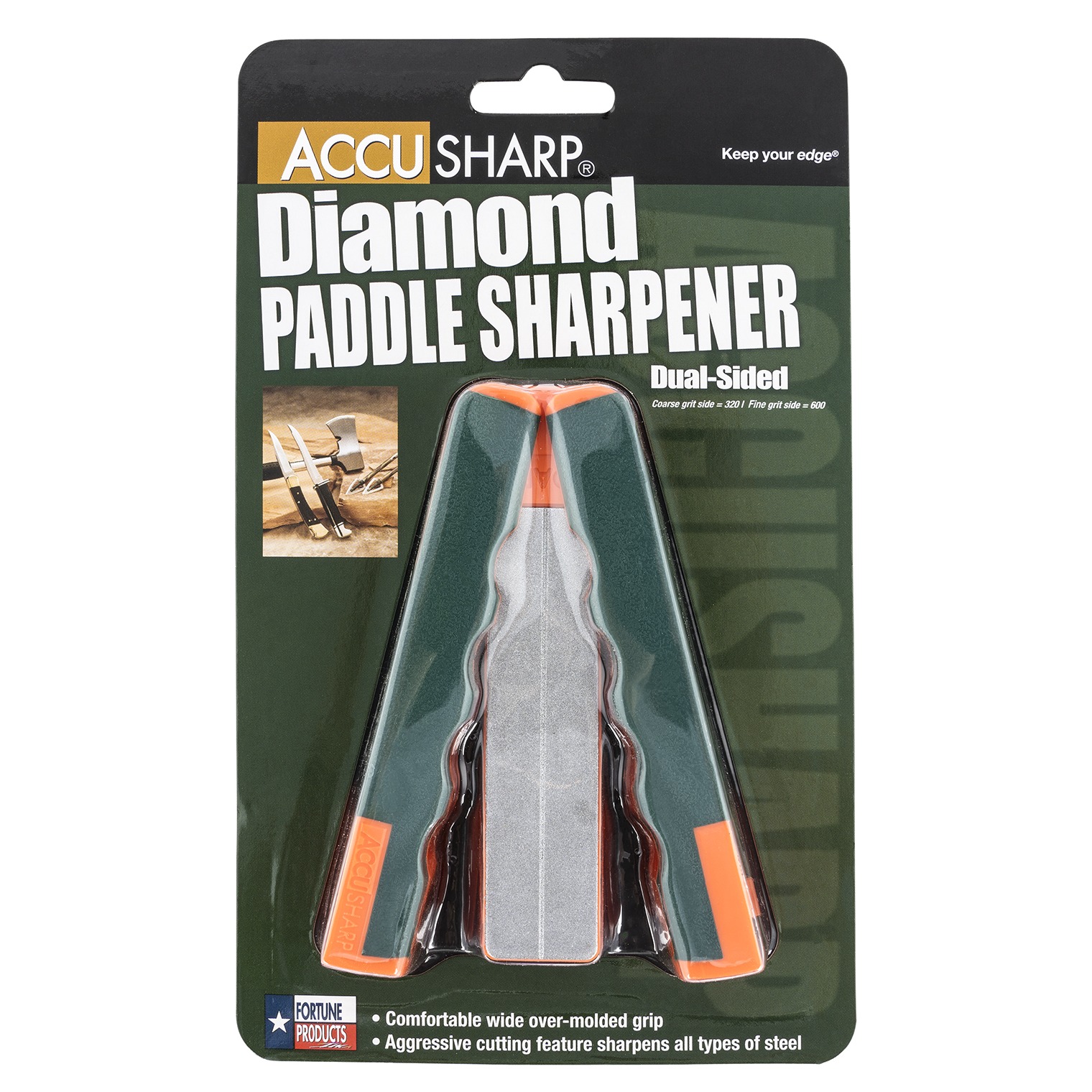 AccuSharp 077C Paddle Sharpener Folding Fine, Coarse Diamond Sharpener Gray/Orange Overmolded Rubber Handle