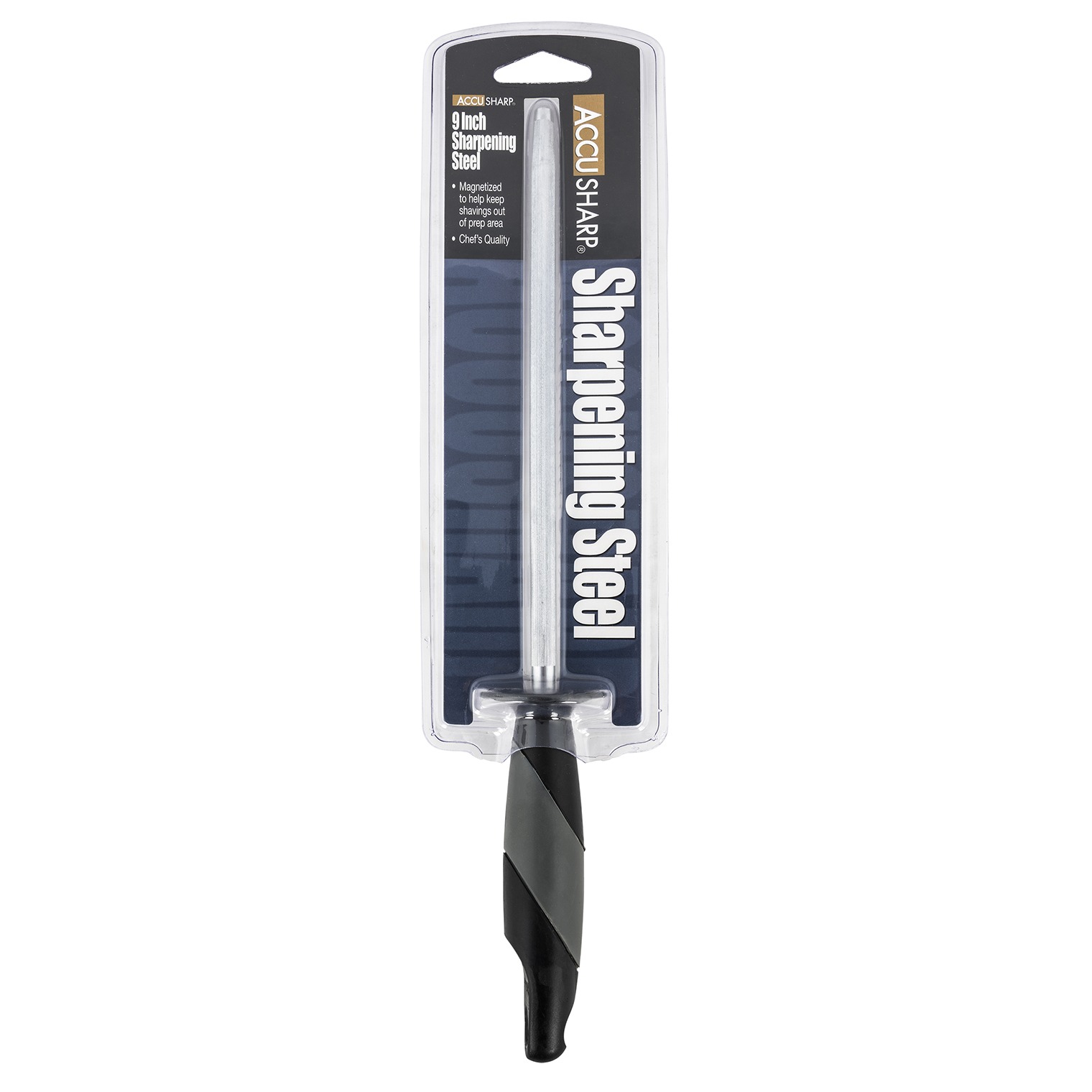 AccuSharp 032C Sharpening Steel 9” Black Overmolded Rubber Handle Steel