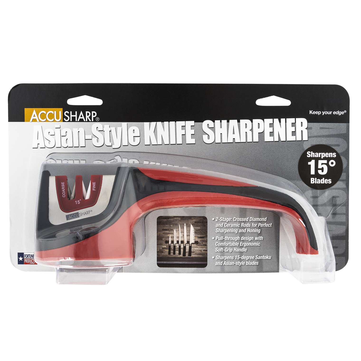 AccuSharp 052C Asian-Style Sharpener Fine Diamond, Ceramic Sharpener Red