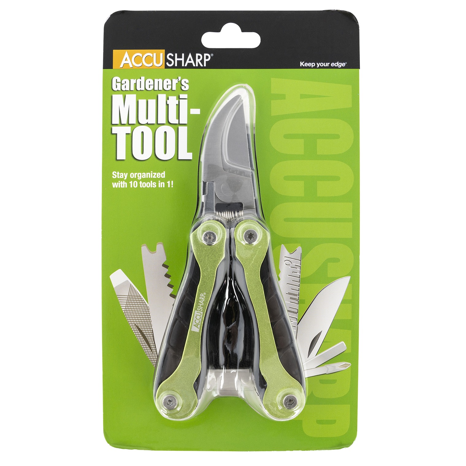 AccuSharp 084C Gardener’s Black/Green Folding Plain Blade