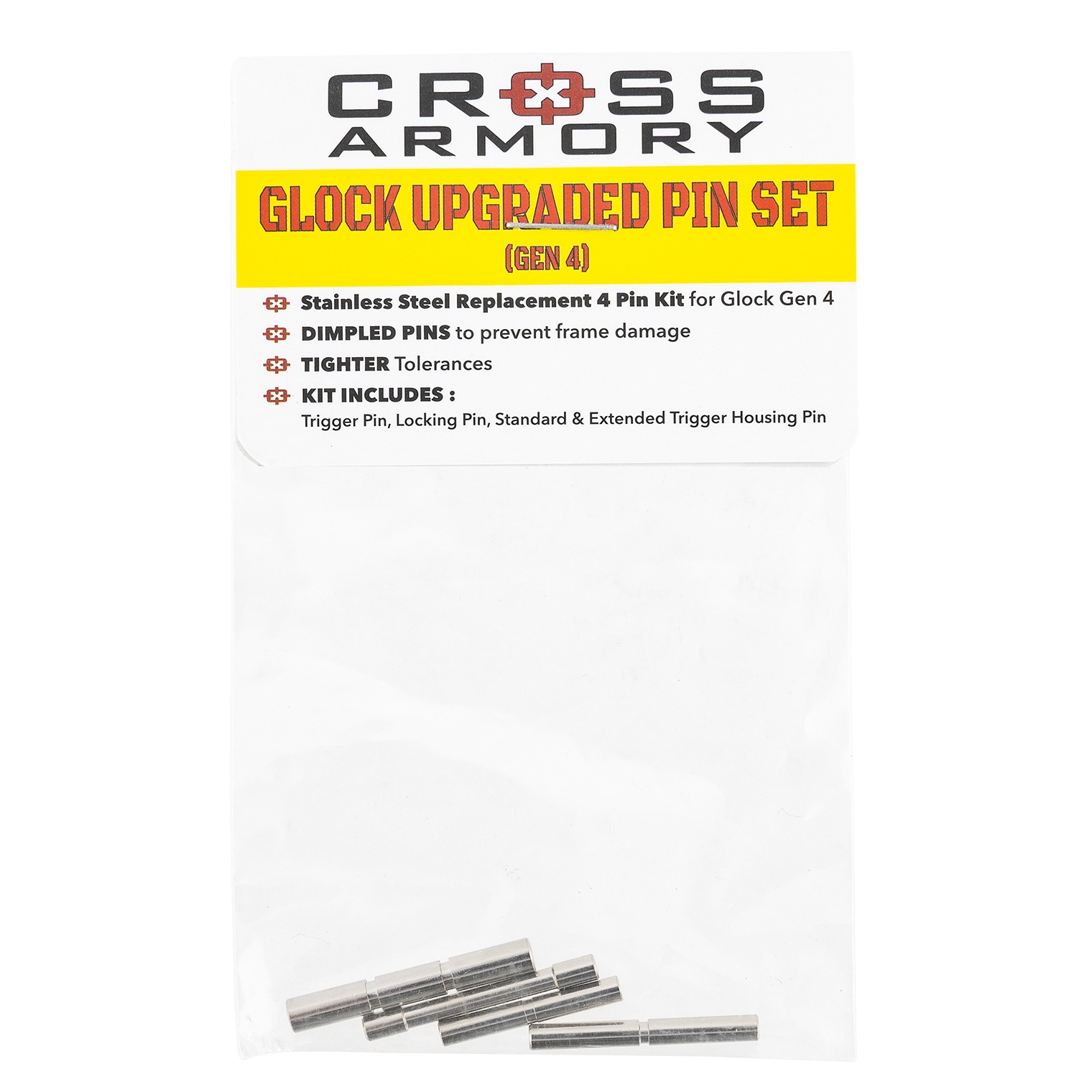 Cross Armory CRG4PSSV 4 Pin Set Silver 4140 Steel for Most Glock Gen4