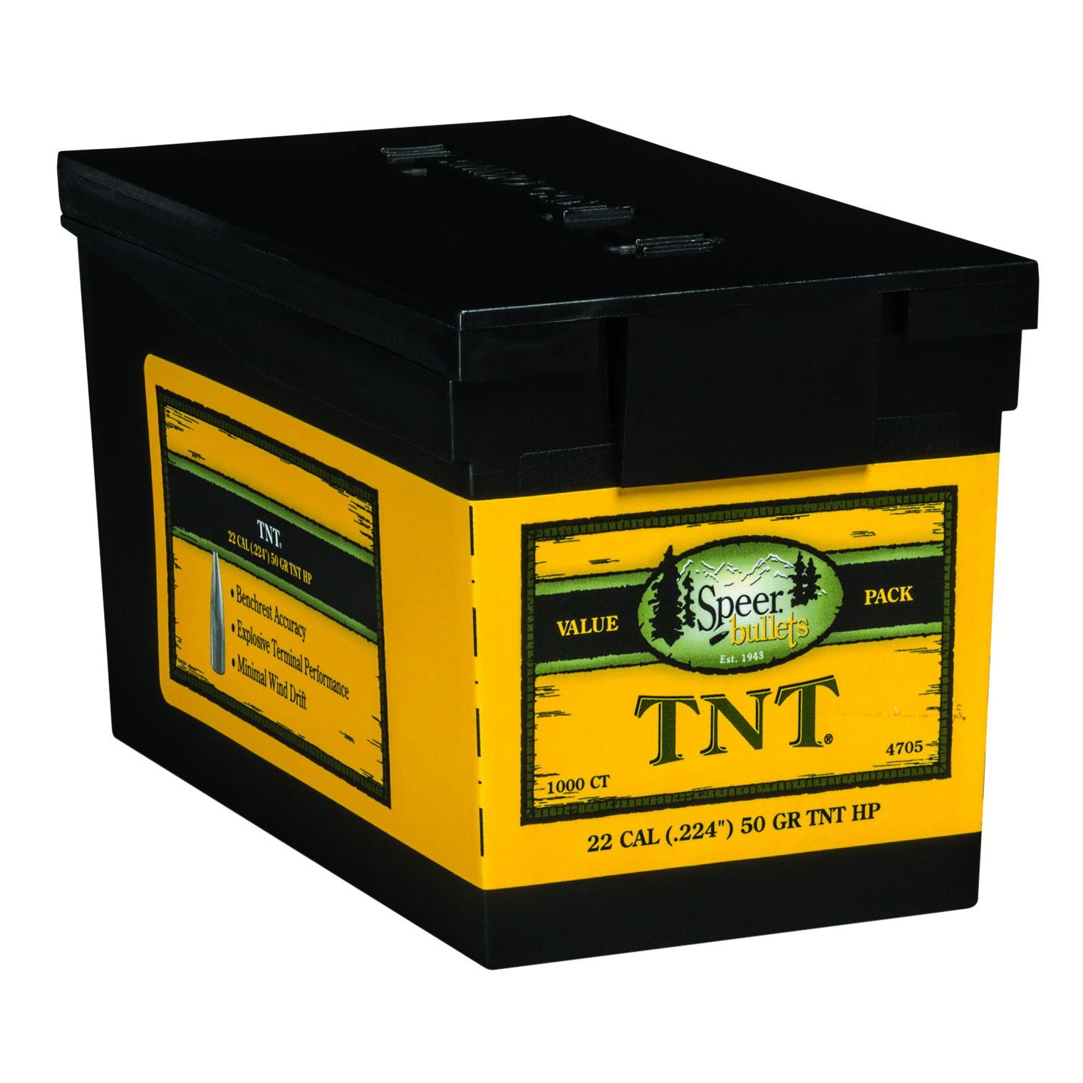 Speer 4705 TNT Varmint 22 Caliber .224 50 gr Hollow Point Value Pack 1000 Box