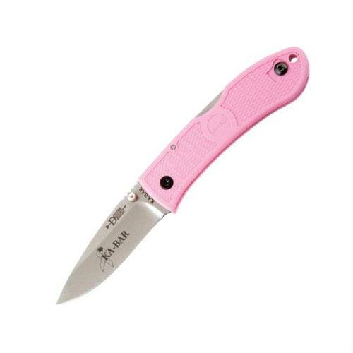 Ka-Bar Dozier Hunter 3" Folding Drop Point Plain Satin AUS-8A SS Blade, Pink Zytel Handle, Includes Pocket Clip