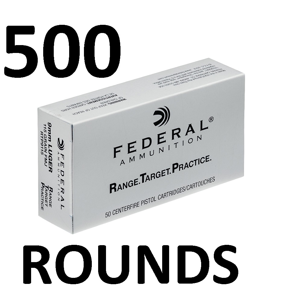 Federal 9mm 115gr FMJ 500rds 10 boxes of 50 FEDRTP9115 029465064709