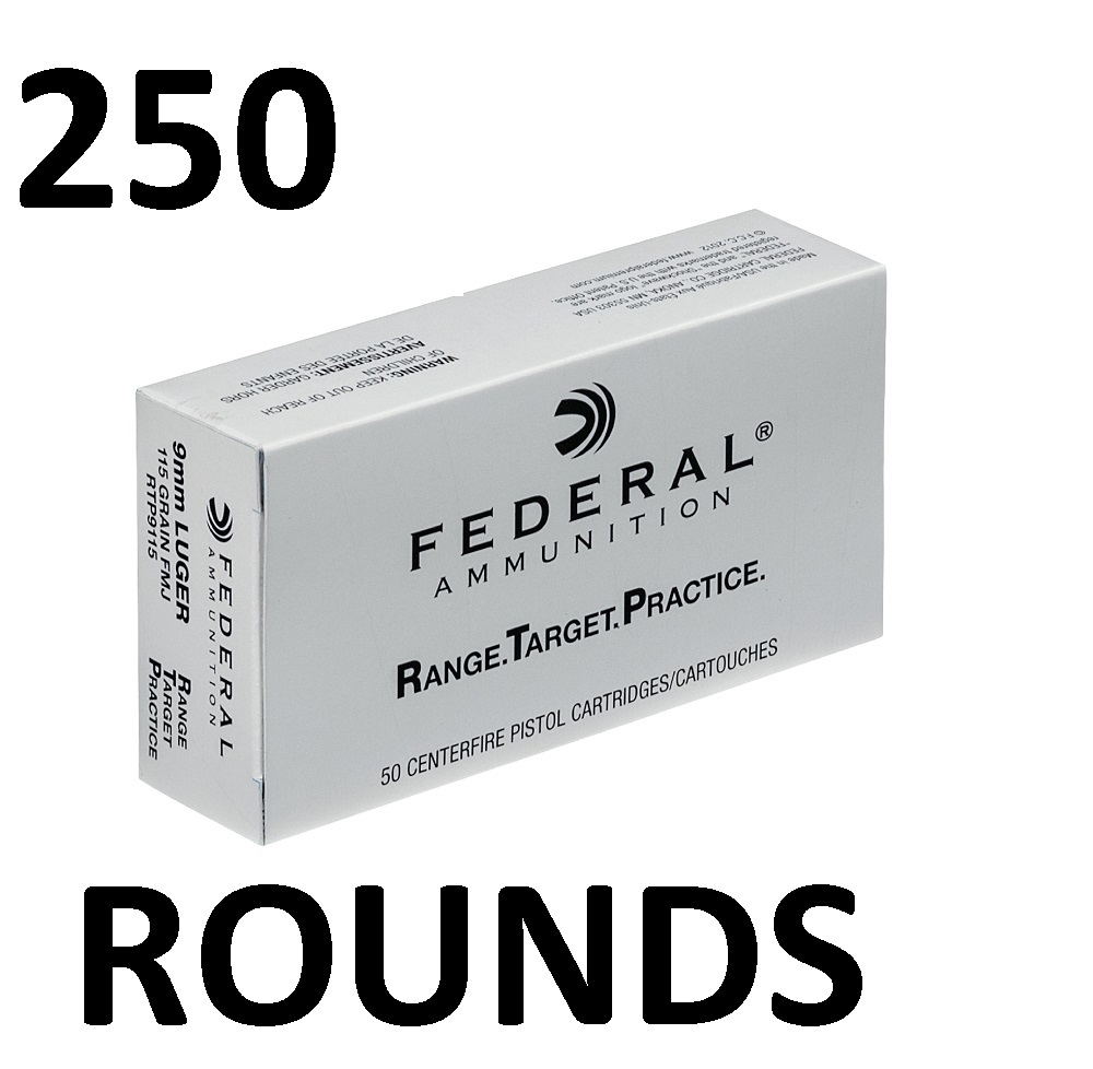 Federal 9mm 115gr FMJ 250rds 5 boxes of 50