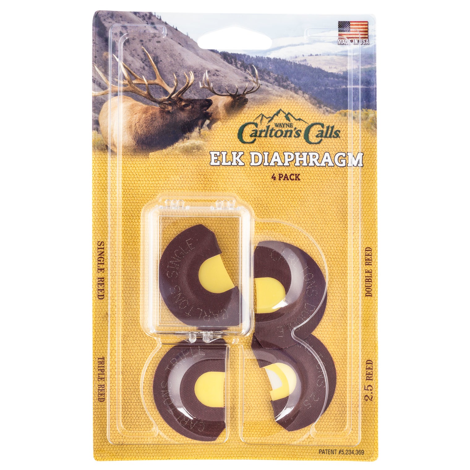 Wayne Carlton’s Calls 70314 Essential Elk Diaphragm Call Single/Double/Triple/2.5 Reed Attracts Elk Yellow 4 Per Pkg
