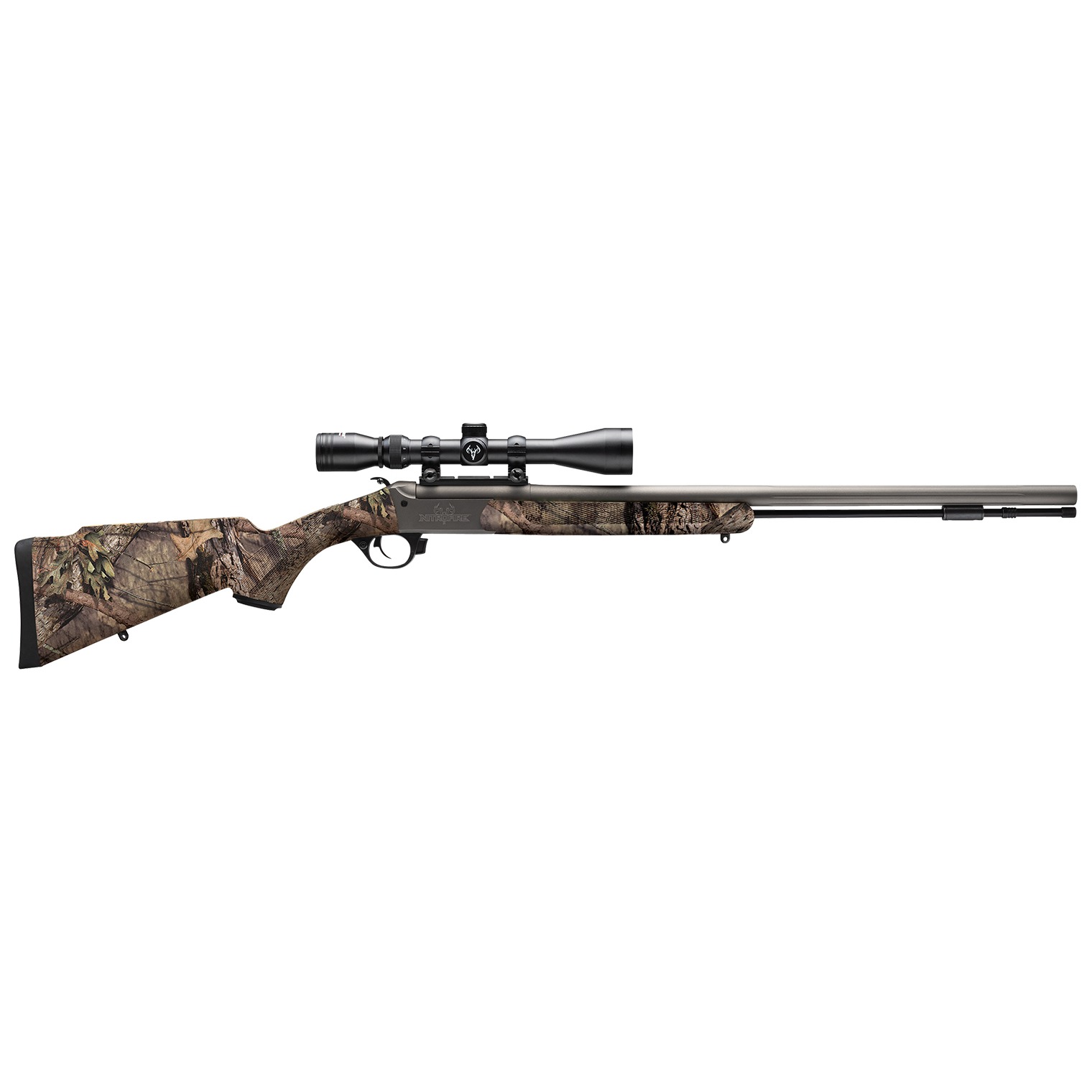 Traditions CR5841104416 NitroFire w/Scope 50 Cal 209 Primer 26” Gray Cerakote Fluted & Tapered Barrel, Drilled & Tapped Receiver, Mossy Oak Break-Up Country Fixed Synthetic Stock, 3-9x40mm Duplex