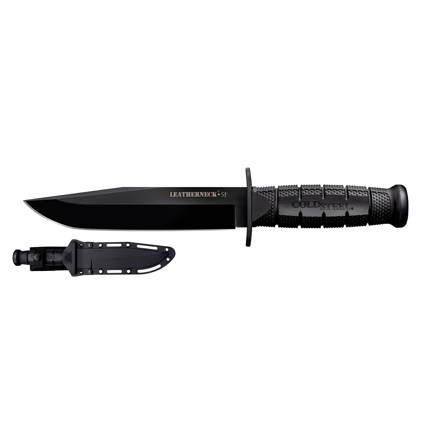 Cold Steel CS39LSFC Leatherneck Semper-Fi 6.75” Fixed Clip Point Plain Black Matte Powder Coat D2 Steel Blade/5” Black Deep Checkered w/Double Quillon Guard Griv-Ex Handle Includes Belt Loop/Sheath