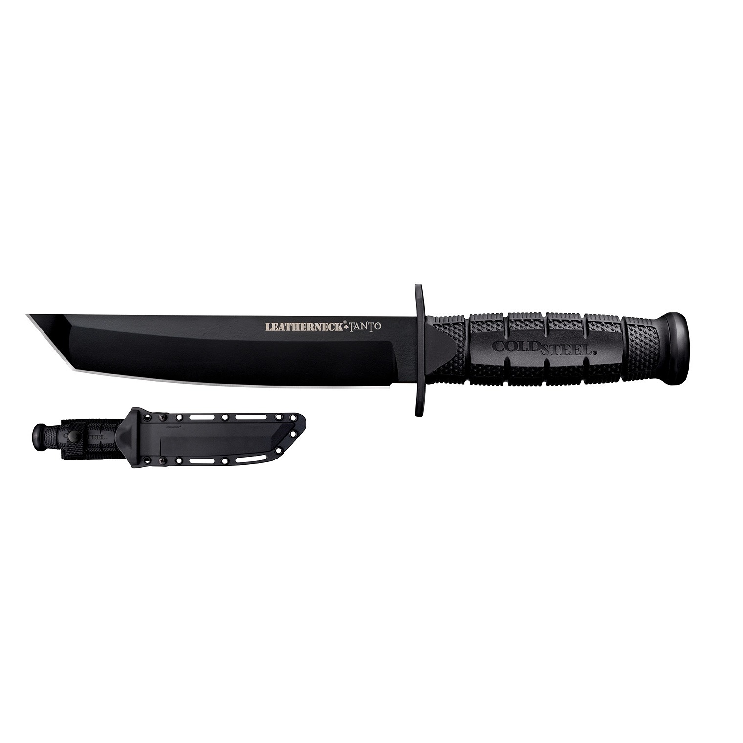 Cold Steel CS-39LSFCT Leatherneck 7” Fixed Plain Tanto Black Matte Powder Coat German D2 Steel Blade/Black Deep Checkered w/double Quillon Guard/ Griv-Ex Handle