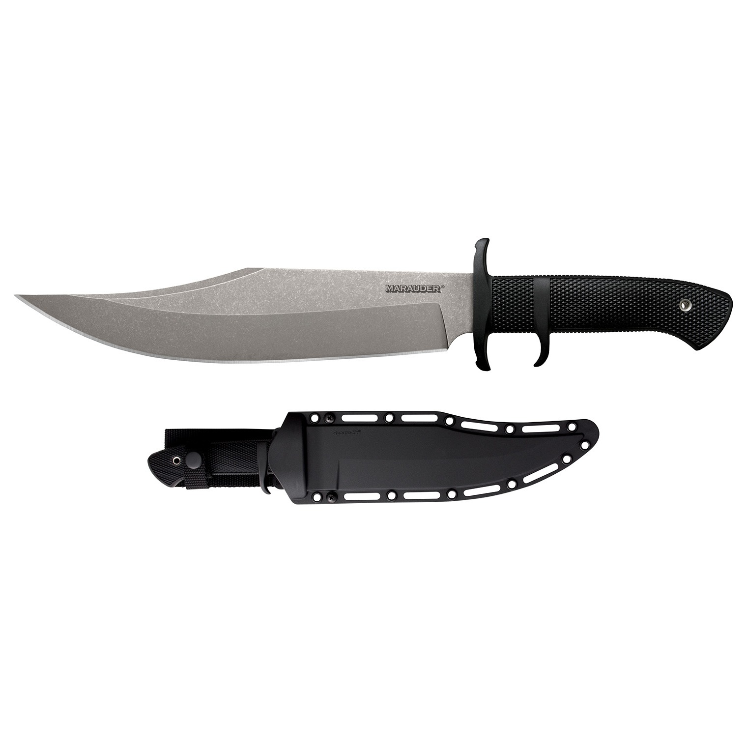 Cold Steel CS39LSWBA Marauder 9” Fixed Bowie Plain Stone Washed AUS-8A SS Blade/Black Kray-Ex Handle Includes Sheath
