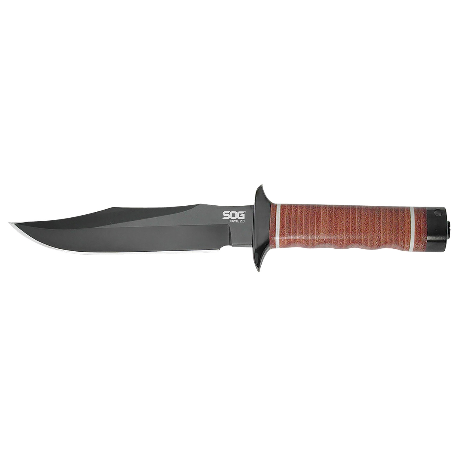 S.O.G SOGS1TL Bowie 2.0 6.40” Fixed Plain Clip Point Black Hardcased TiNi Full Tang AUS8 SS Blade/ Brown Stacked Leather Washers w/Cross Guard Handle