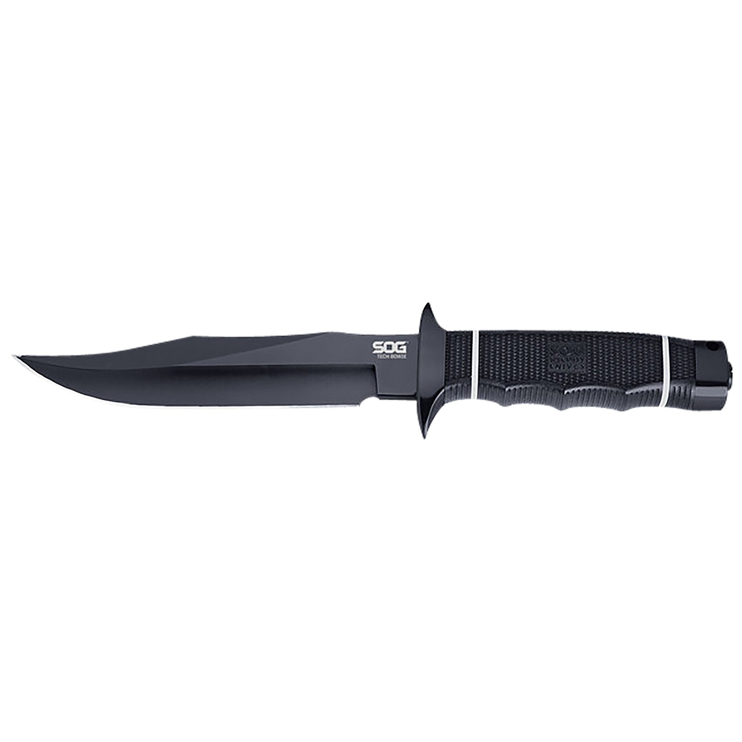 S.O.G SOGS10BK Tech Bowie 6.40” Fixed Plain Clip Point Black Hardcased TiNi AUS8 SS Blade/ Black w/ White “SOG” Logo Kraton Handle