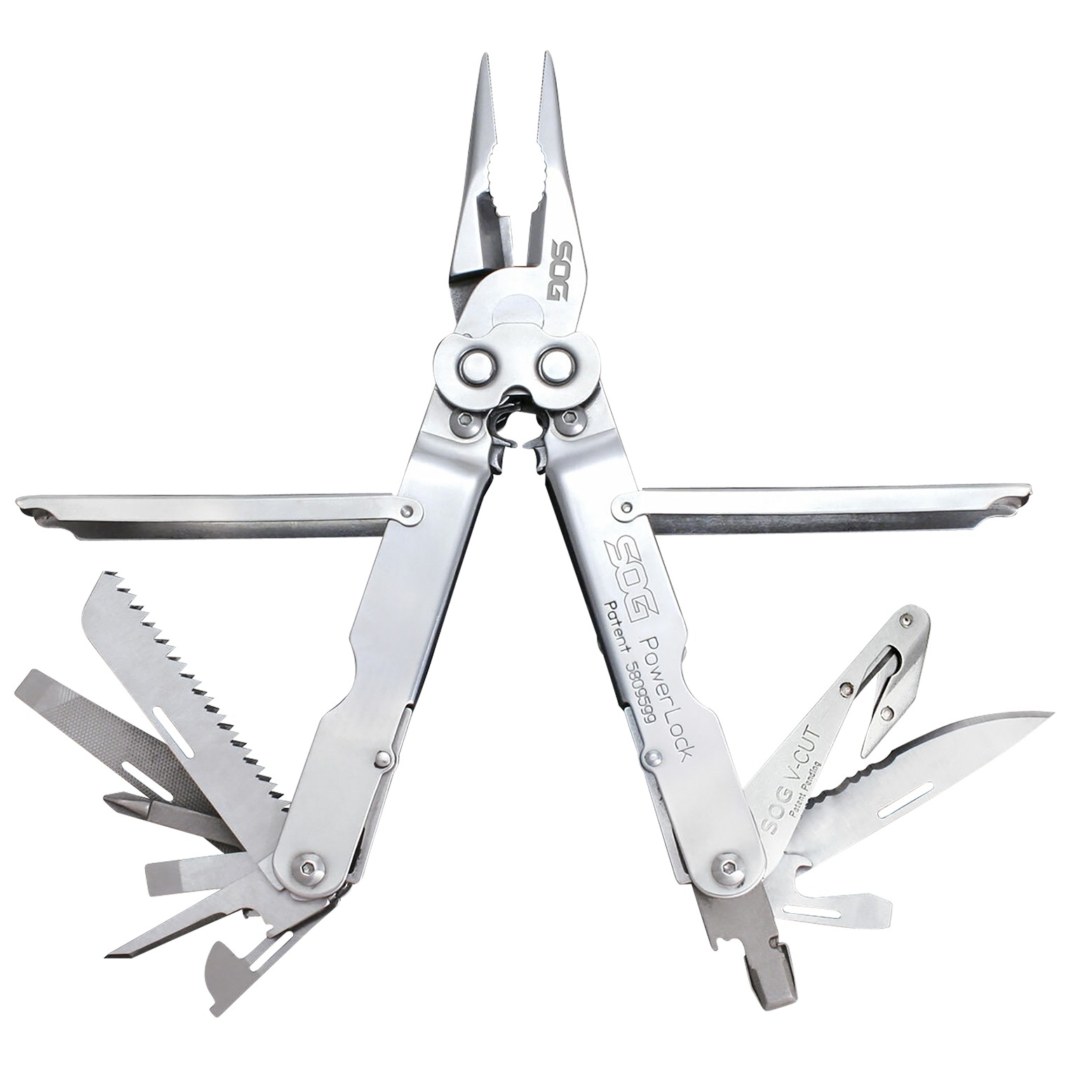 S.O.G SOG-S62N-CP PowerLock V-Cutter Polished 420 Stainless Steel 7” Long Includes Sheath