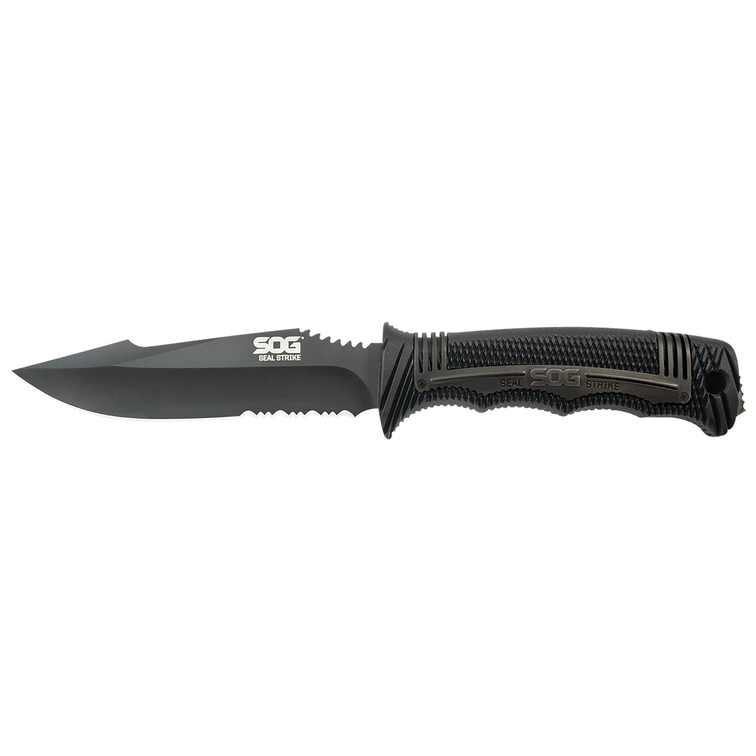 S.O.G SOGSS1003CP Seal Strike 4.90” Fixed Clip Point Part Serrated AUS-8A SS Blade Black Textured GRN/SS Handle Includes Belt Clip/Sheath