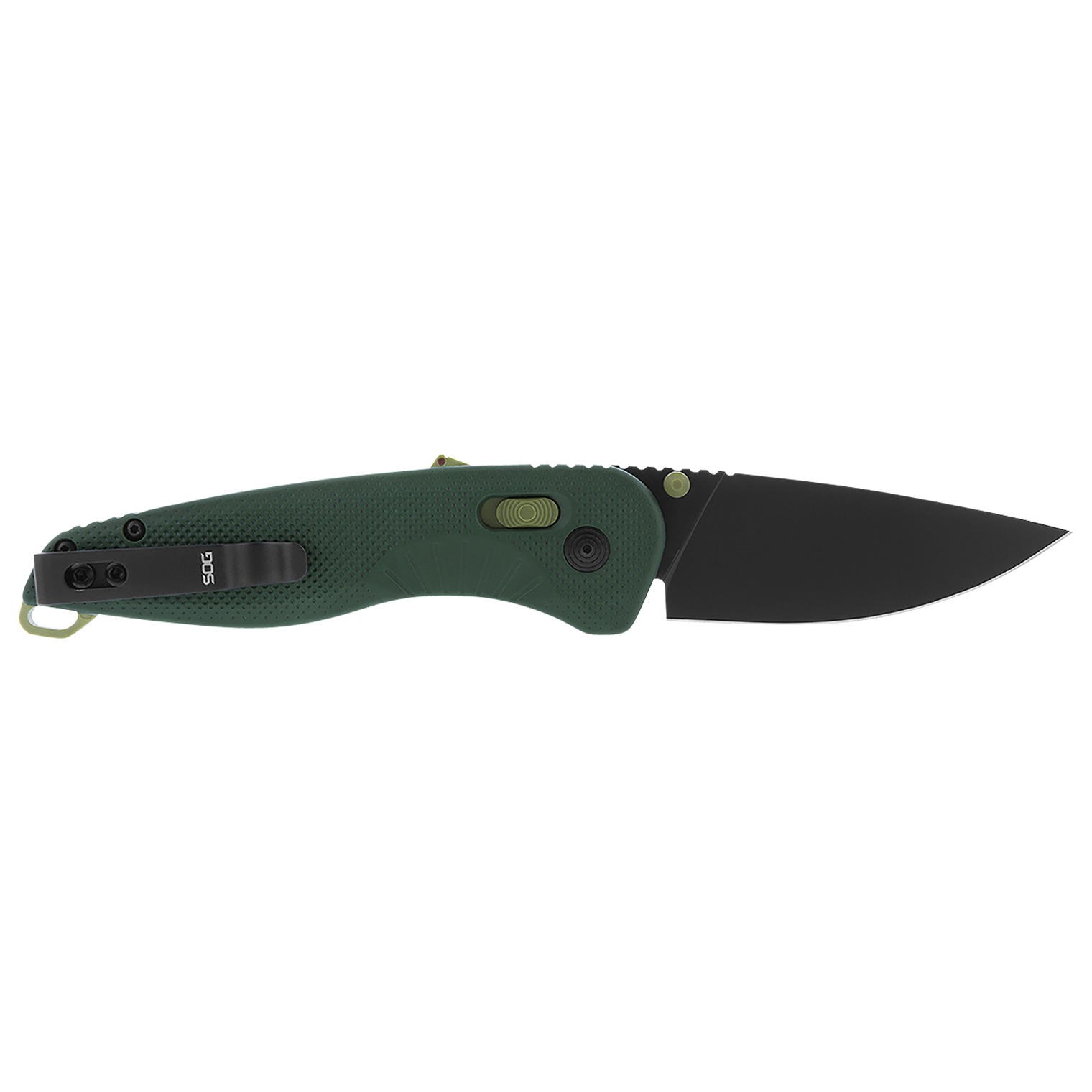 S.O.G SOG11410441 Aegis AT 3.13” Folding Drop Point Plain Black TiNi Cryo D2 Steel Blade/Forest w/Moss Accents GRN Handle