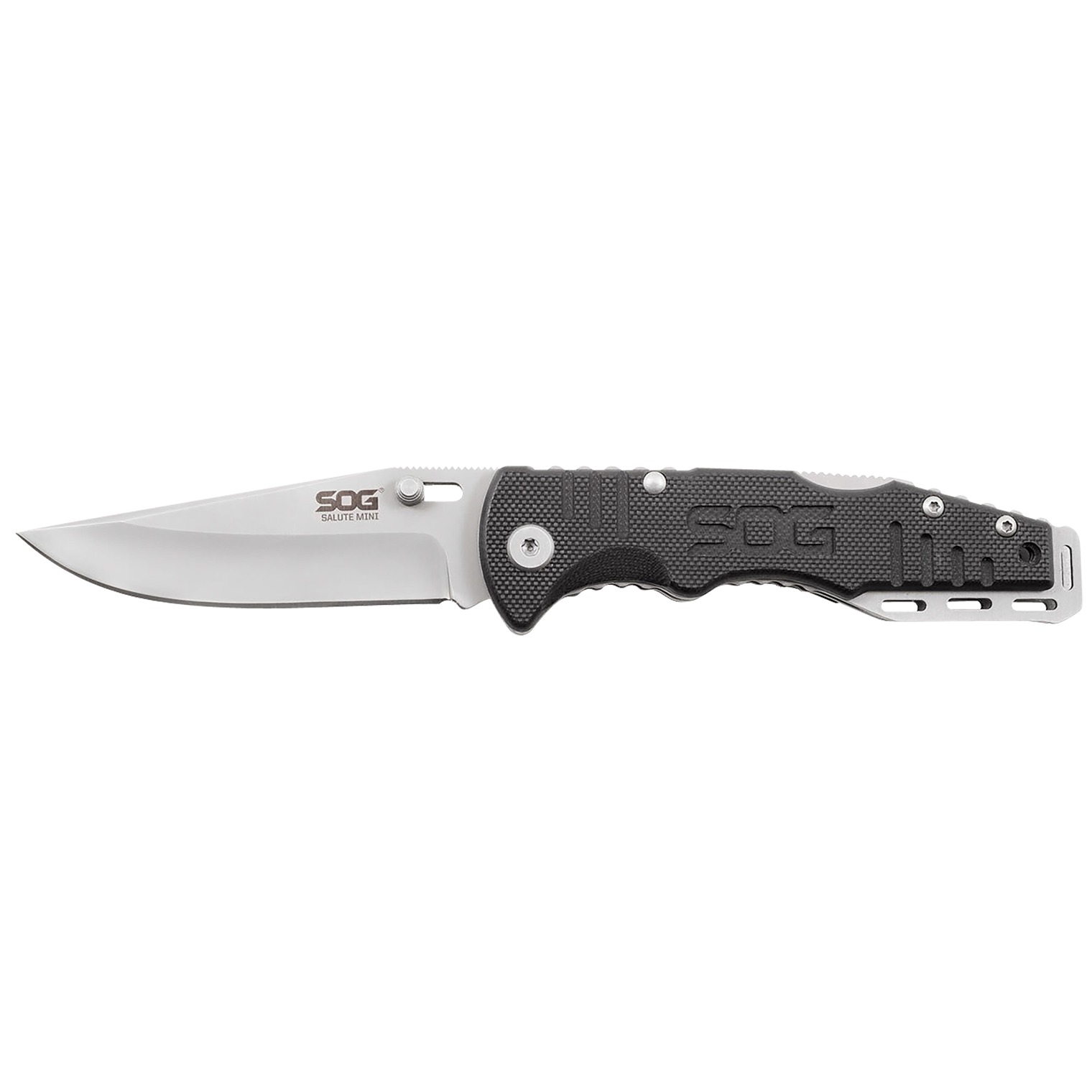 S.O.G SOGFF1001C Salute Mini 3.10” Folding Clip Point Plain Bead Blasted 8Cr13MoV SS Blade Black G10 Handle Includes Pocket Clip