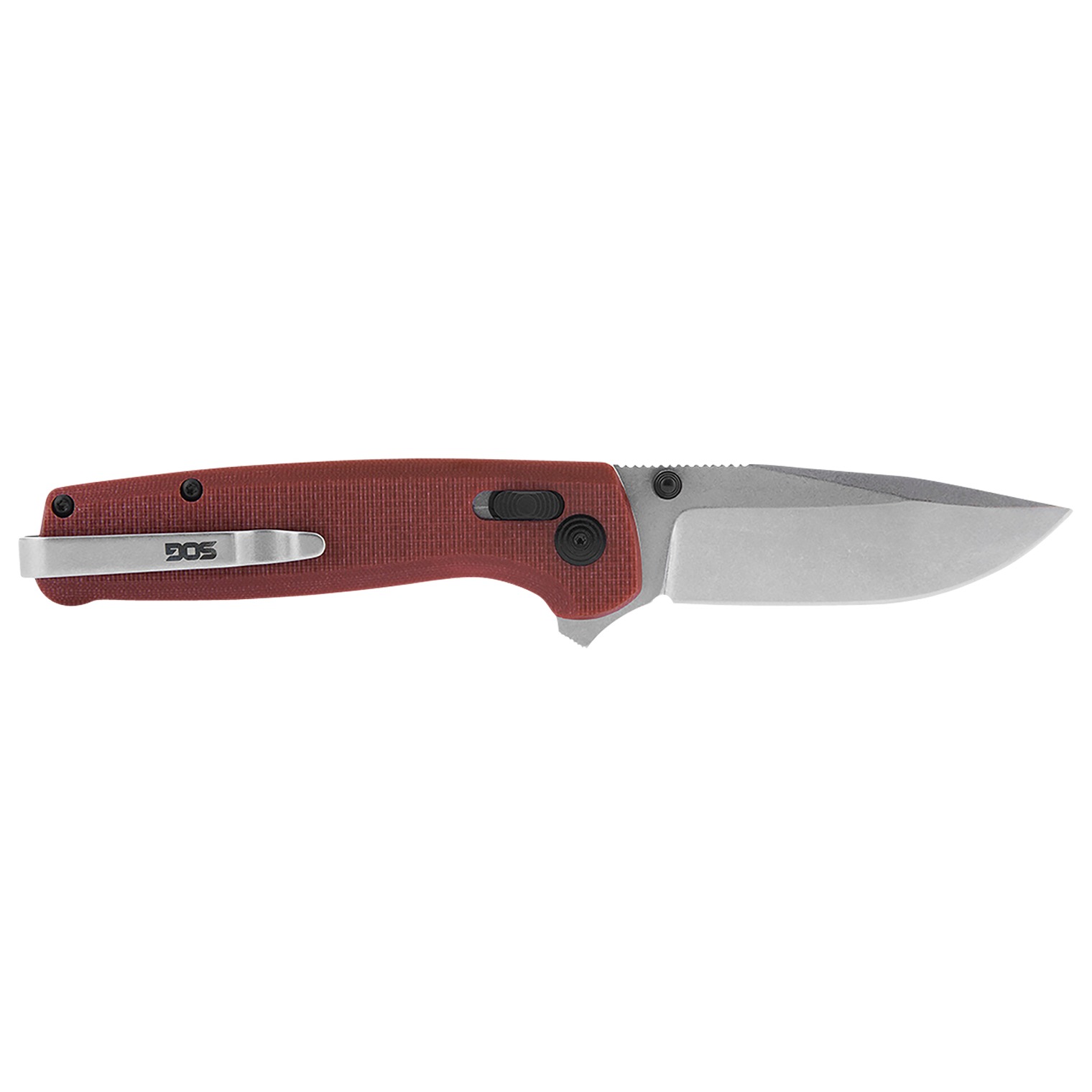 S.O.G SOGTM1023BX Terminus XR 2.95” Folding Clip Point Plain Stonewashed D2 Steel Blade Crimson Textured G10 Handle Features Box Packaging Includes Pocket Clip