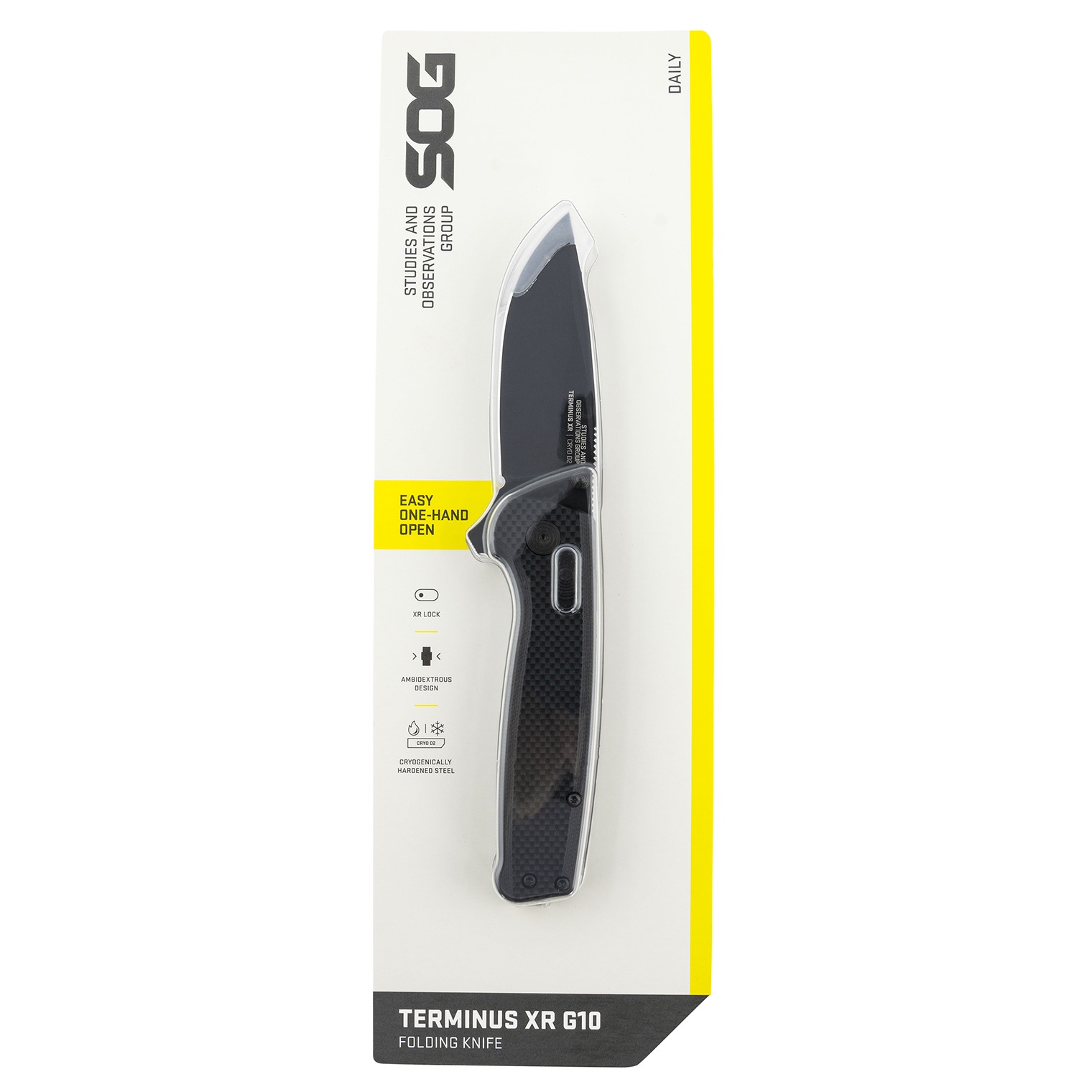 S.O.G SOGTM1027CP Terminus XR 2.95” Folding Clip Point Plain Black TiNi D2 Steel Blade Black G10 Handle Includes Pocket Clip