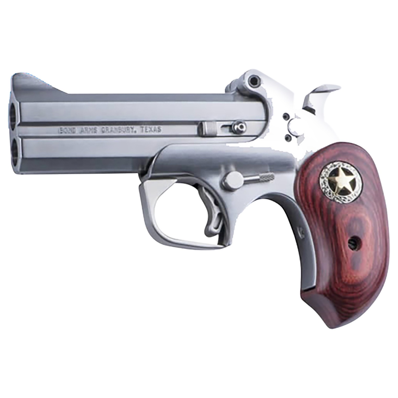 Bond Arms BARR Rustic Ranger Original 45 Colt/410 Gauge 2rd Shot 4.25” Matte Stainless Stainless Stainless Steel Frame Ext. Rosewood w/ Integrated Star Grips Right Hand