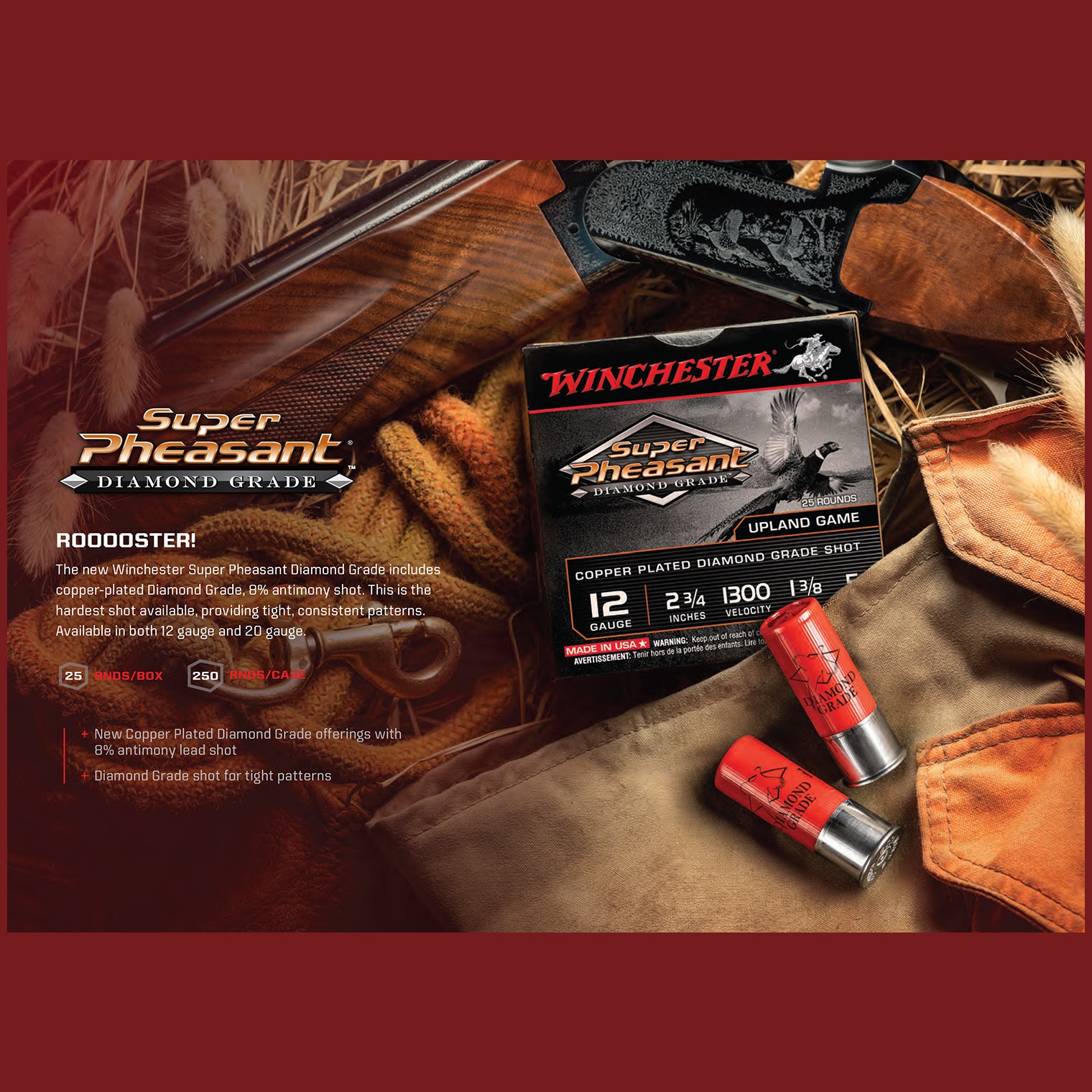 Winchester Ammo SPDG125 Super Pheasant Diamond Grade 12Gauge 2.75” 1 3/8oz 5Shot 25 Per Box/10 Case