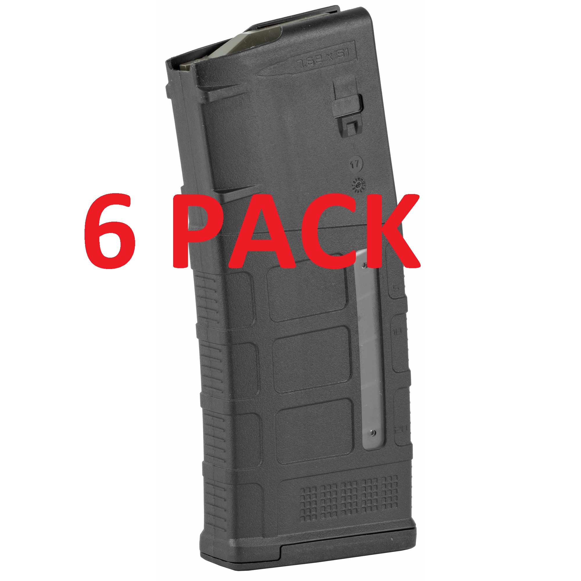 (6) MAGPUL AR10 PMAG M3 7.62x51mm/.308Win 25-Round Window Magazines