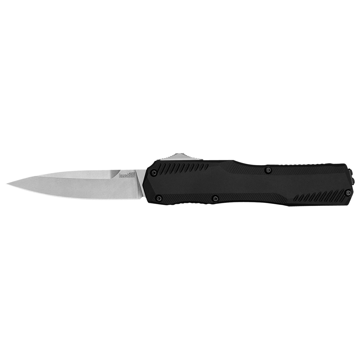 Kershaw 9000 Livewire 3.30” OTF Spear Point Plain Stonewashed CPM 20V SS Blade/ Textured Black Anodized Aluminum Handle Includes Pocket Clip