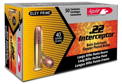 Aguila Interceptor 22LR 40gr, Copper-Plated Hollow Point, 50rd Box