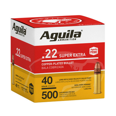 Aguila 1B221115 Super Extra High Velocity 22LR 40gr Copper Plated Solid Point 500 Per Box/4 Case