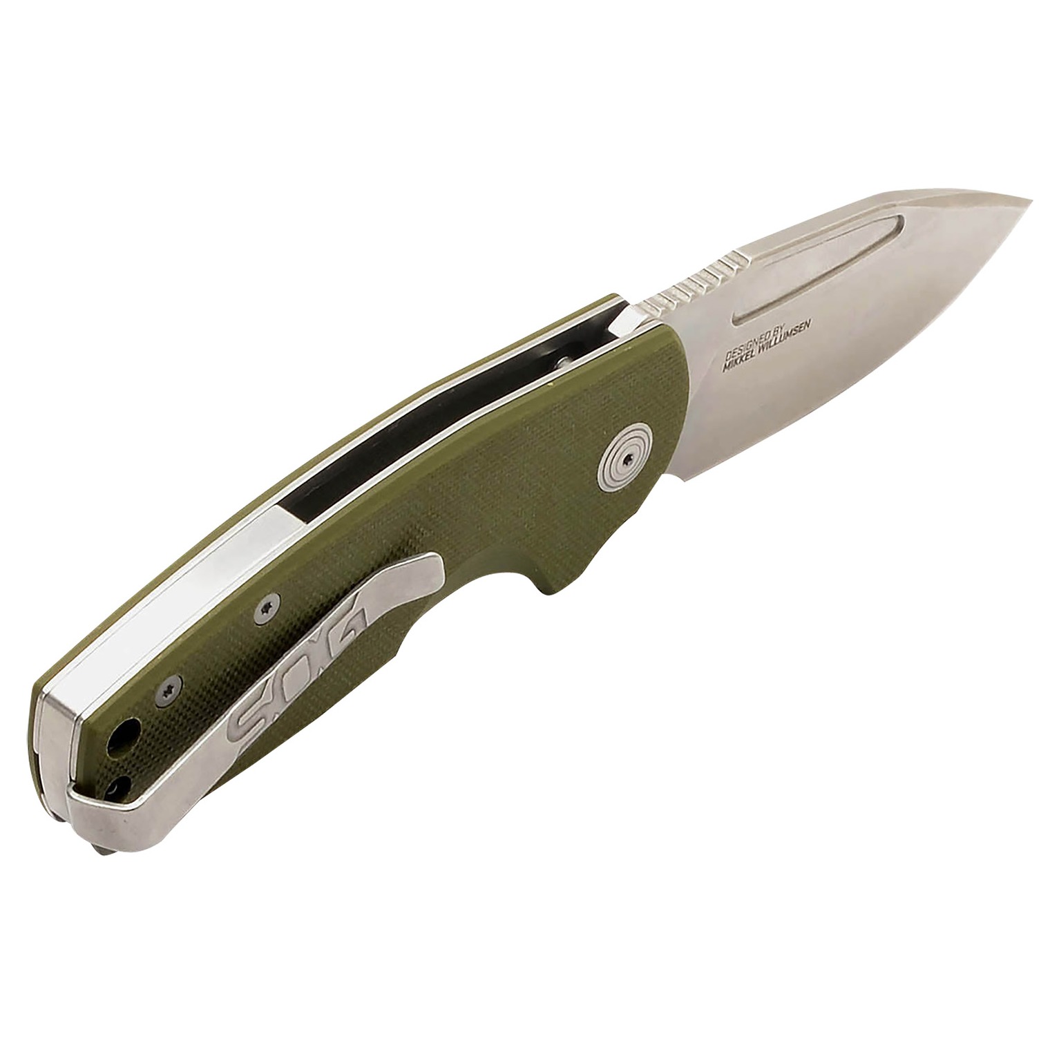S.O.G SOG16030157 Stout SJ 2.60” Folding Clip Point Plain Stonewashed Cryo D2 Steel Blade/ Olive Drab Textured G10 Handle Includes Belt Clip
