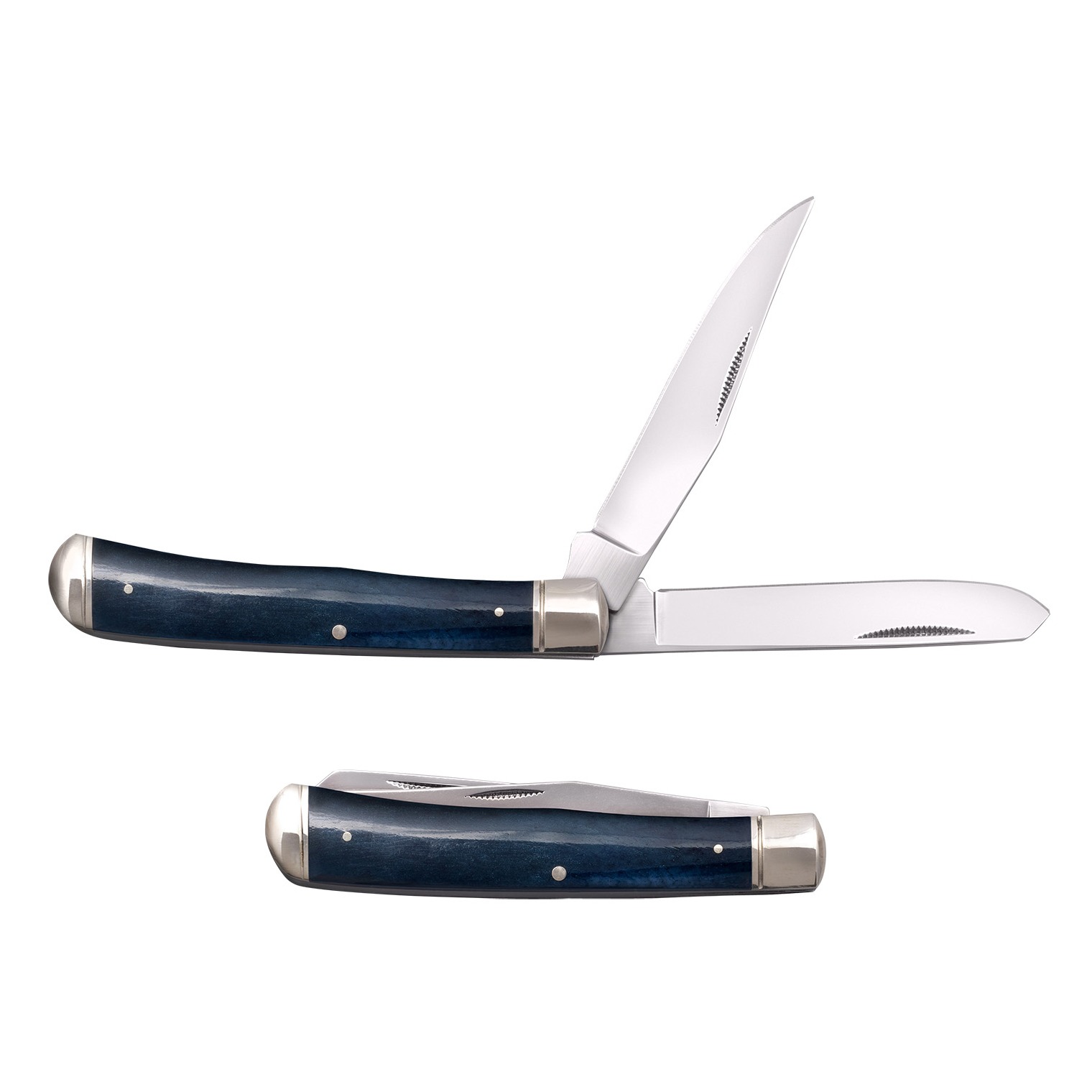 Cold Steel CSFLTRPRB Trapper 3” Folding Clip/Spey Plain 8Cr13MoV SS Blade/Dark Blue w/Polished Bolsters Bone Handle