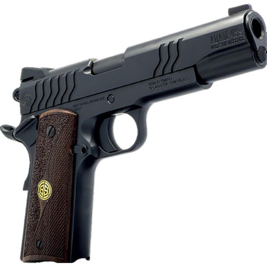 Dickinson LLC DKSN9BS 1911 Adam 9mm Luger 8+1 4.37" Black Steel Barrel, Shiny Black Serrated Aluminum Slide & Steel Frame, Wood Grip