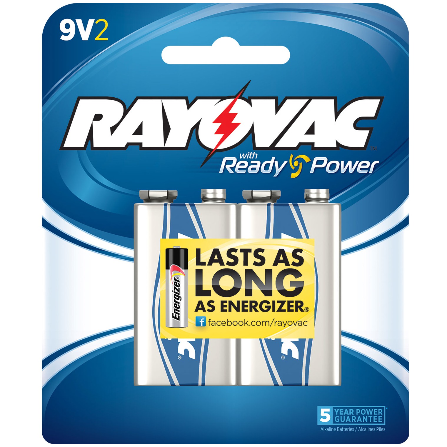 Rayovac A16042JT 9V HIGH ENERGY Alkaline Batteries Silver/Blue 9 Volts 565 mAh (2) Single Pack