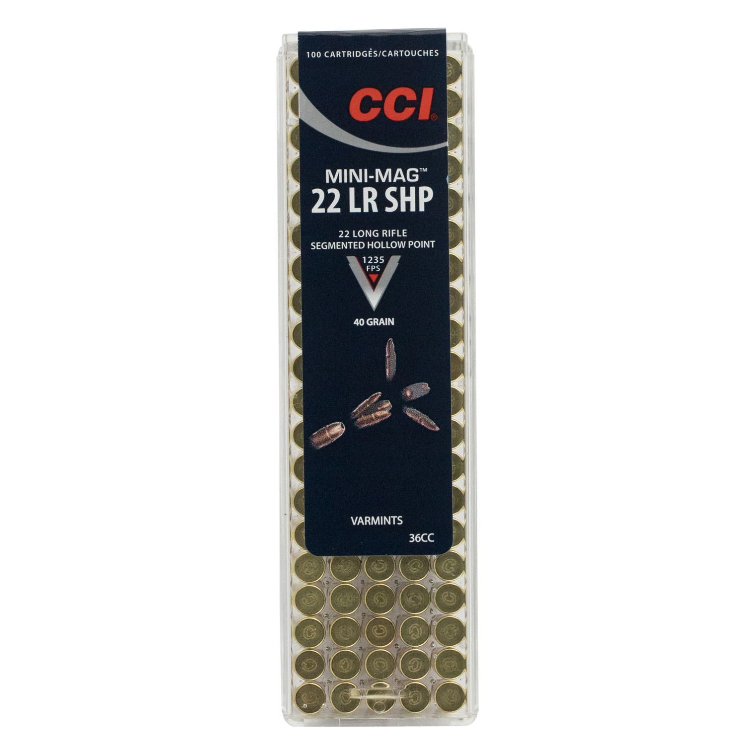 CCI 36CC AMMO 22LR MINI MAG 40GR 100rds SEGMENTED HP