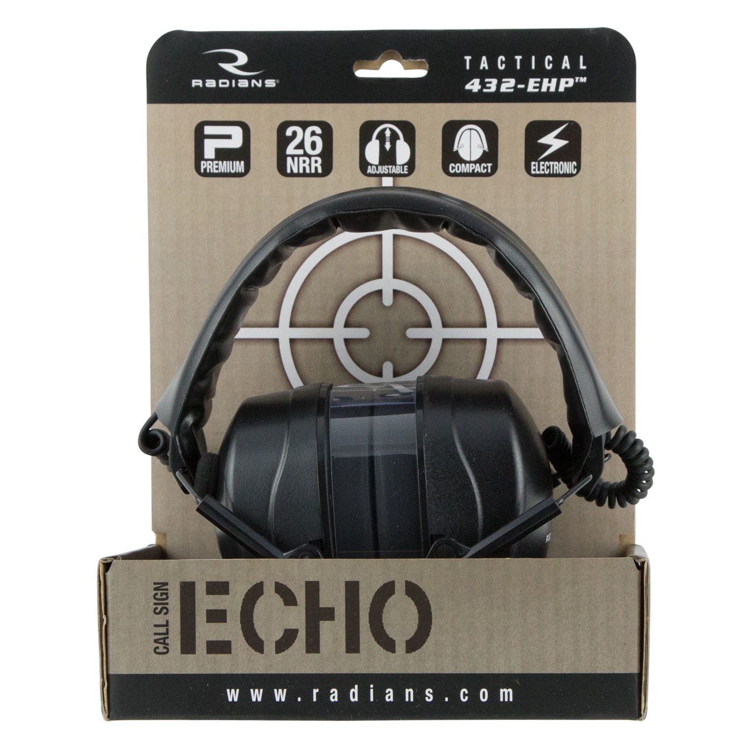 Radians CSE20BX Tactical 432EHP Electronic Muff Polymer 26 dB Over the Head Black Adult 1 Pair