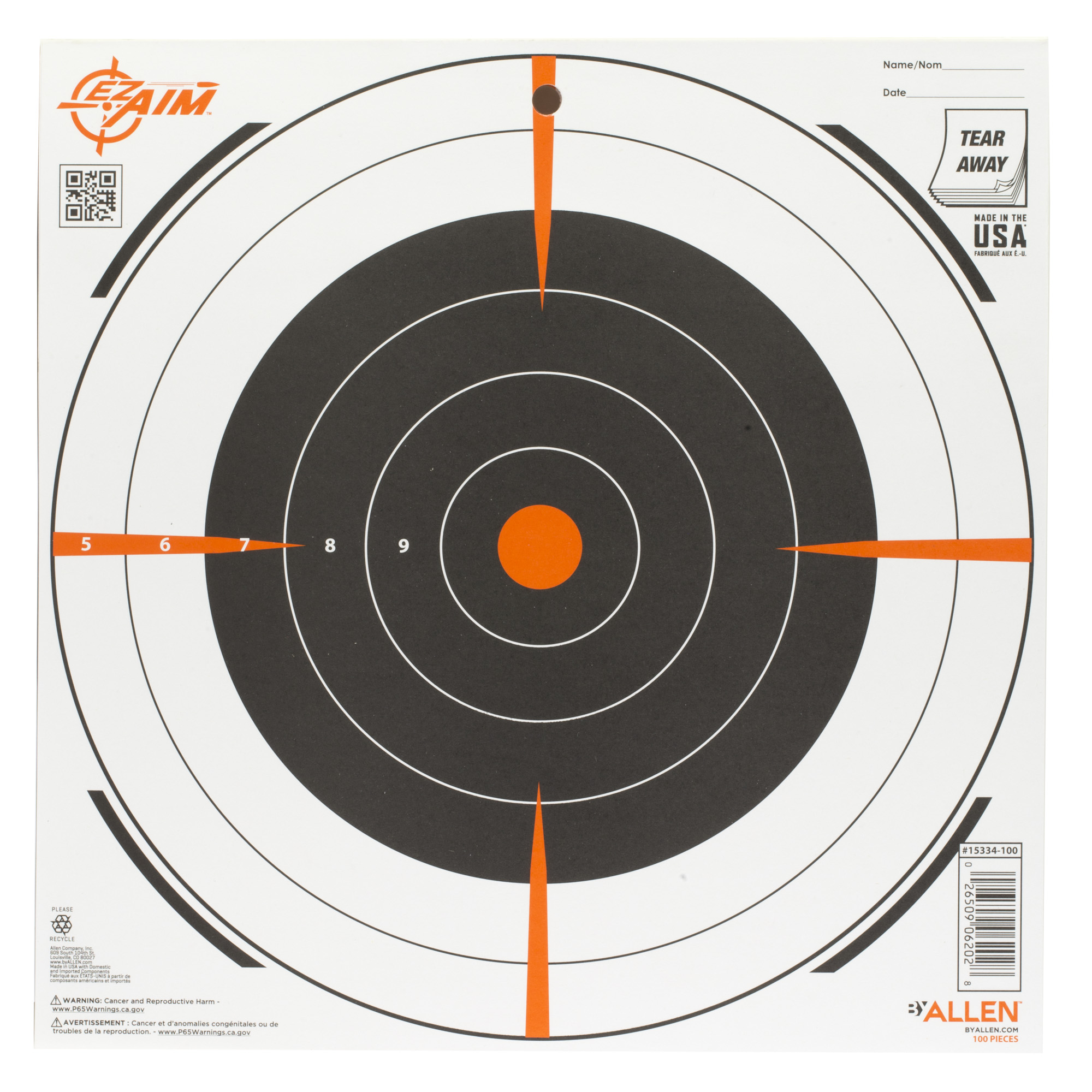 EZ-Aim 15334100 Shooting Target Bullseye Paper Hanging 12” x 12” Black/White 100 Per Pack