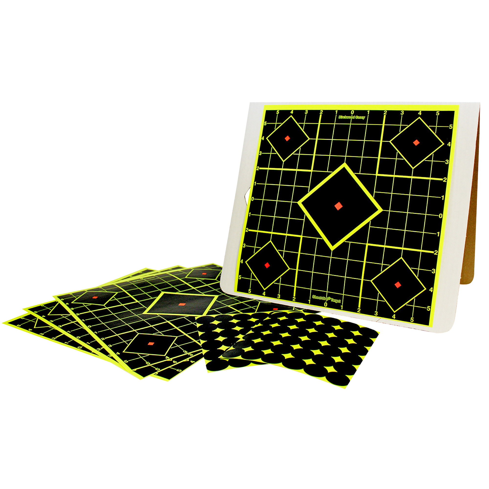 Birchwood Casey 34202 Shoot-N-C Reactive Target Kit Self-Adhesive Paper Black/Yellow 12”x12” 5-Diamond 4 Pack