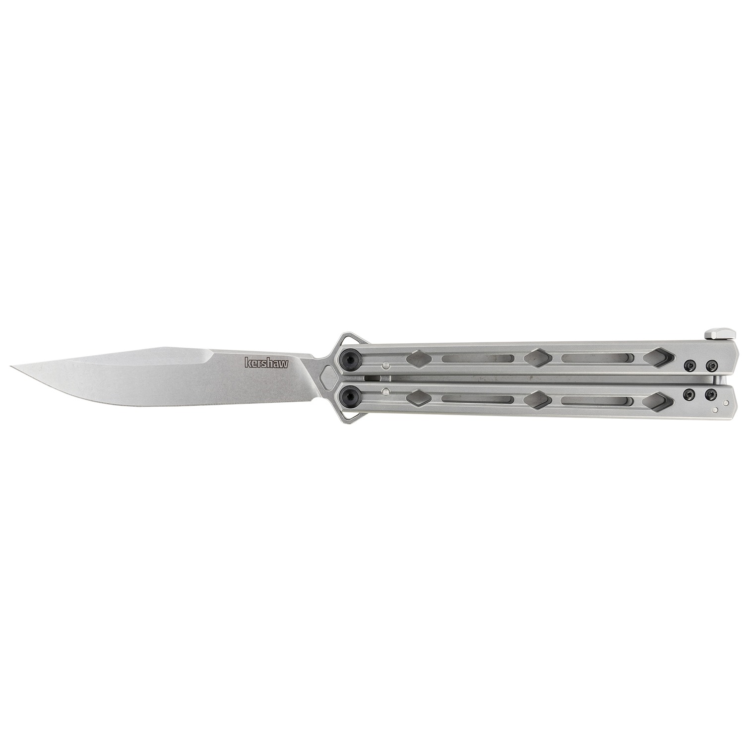 Kershaw 5150 Lucha 4.60” Butterfly Drop Point Plain Stonewashed 14C28N Steel Blade Bead Blasted Stainless Steel Handle