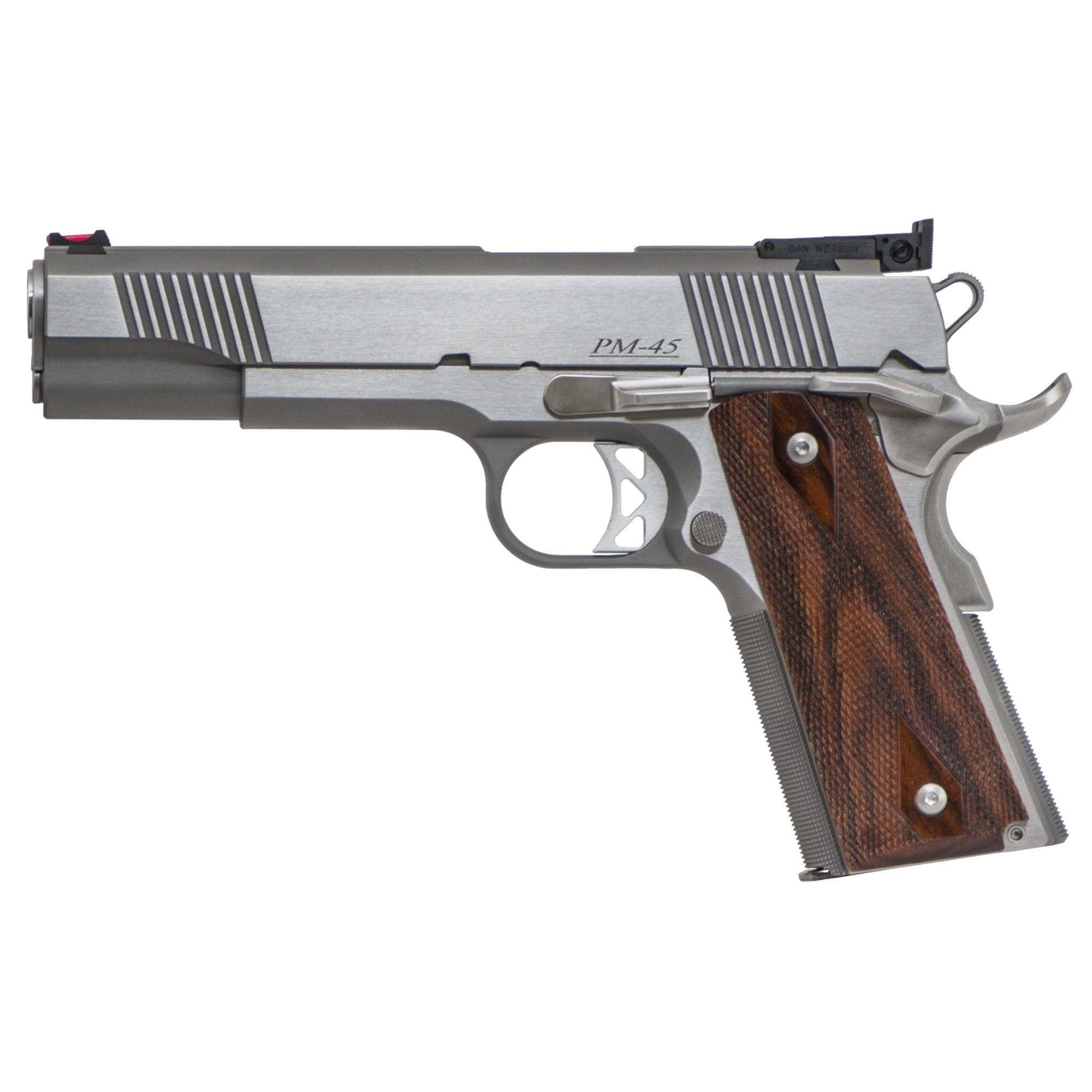 Dan Wesson 01943 Pointman 45 ACP Caliber with 5” Barrel, 8+1 Capacity, Overall Stainless Steel Finish, Beavertail Frame, Serrated Brushed Slide & Cocobolo Grip