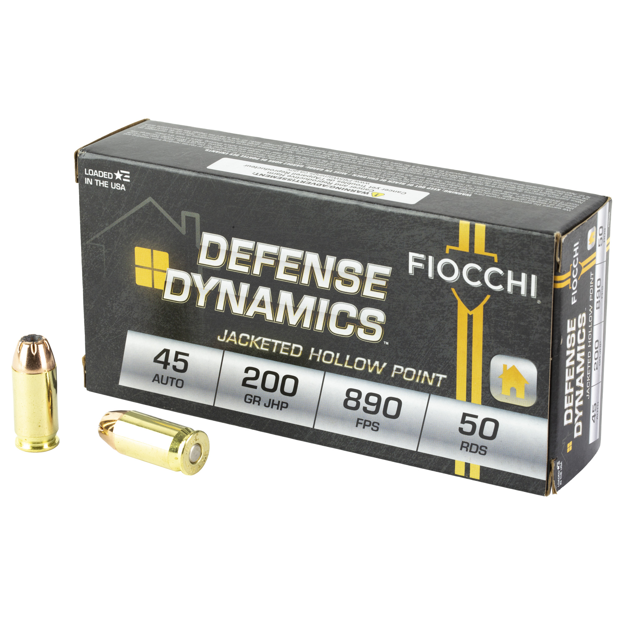 Fiocchi 45B500 Defense Dynamics 45ACP 200gr Jacketed Hollow Point 50 Per Box/10 Case