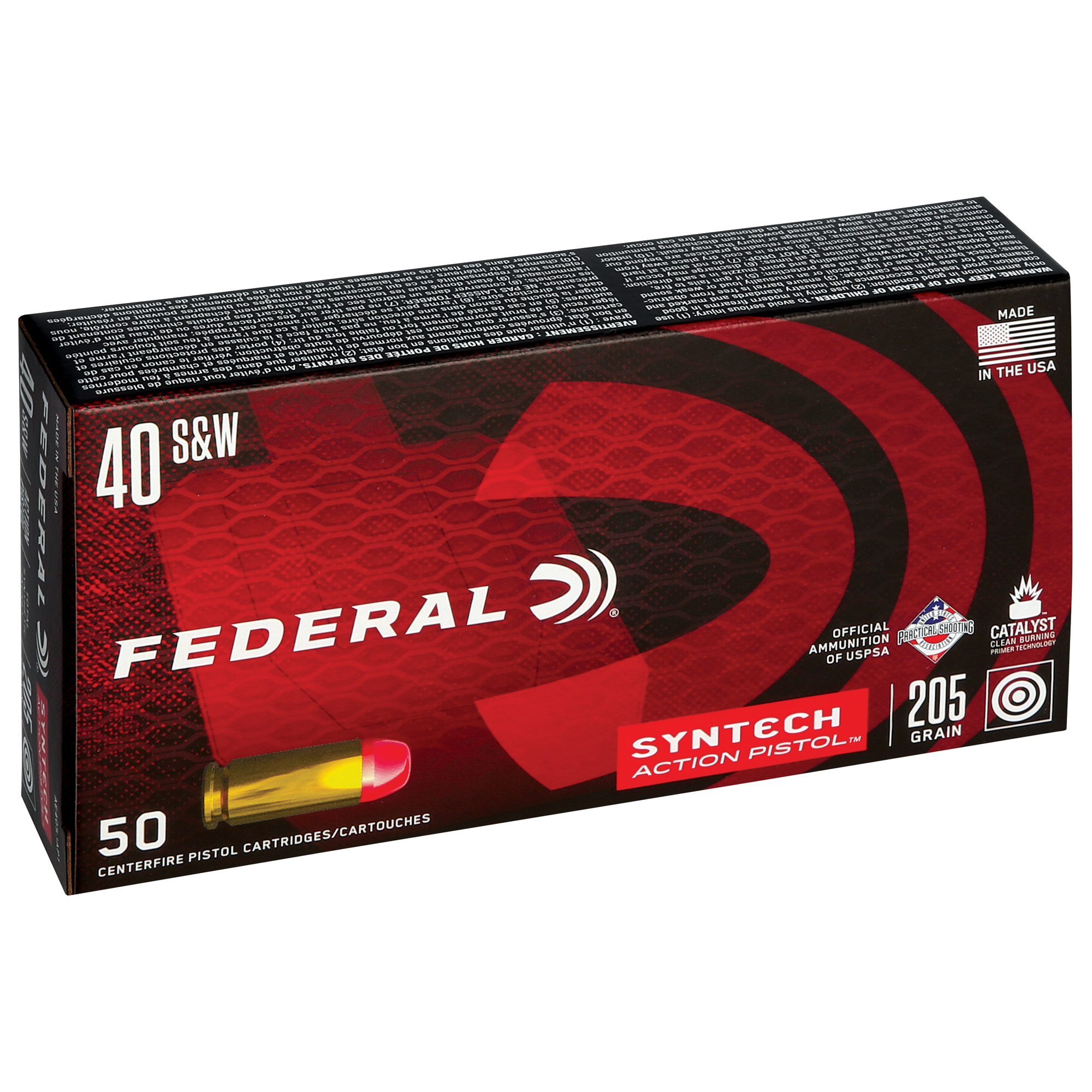 Federal AE40SJAP1 American Eagle Syntech Action Pistol 40S&W 205gr Total Syntech Jacket Flat Nose 50 Per Box/10 Case