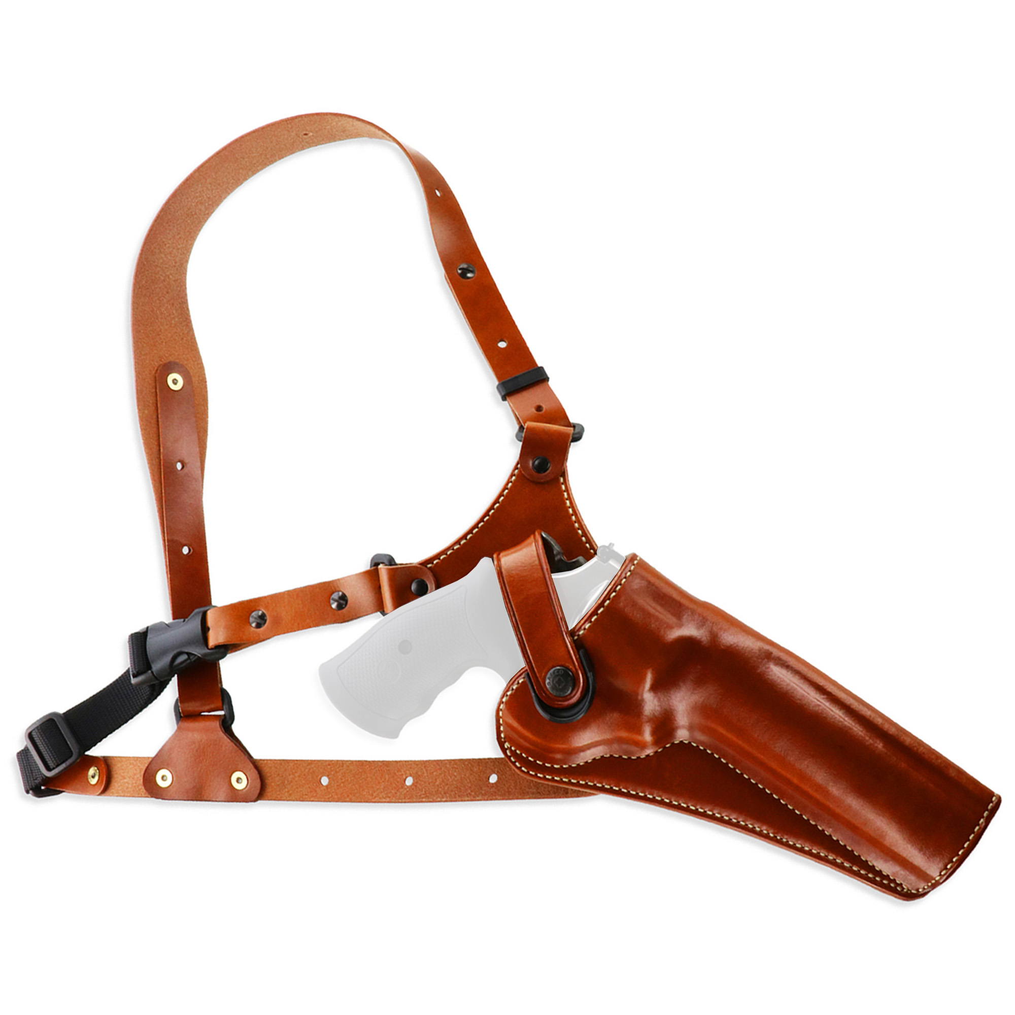 Galco GA128 Great Alaskan Size Fits Chest Up To 54” Tan Leather Shoulder/Torso Strap Fits Ruger GP100 Fits S&W L Frame Right Hand
