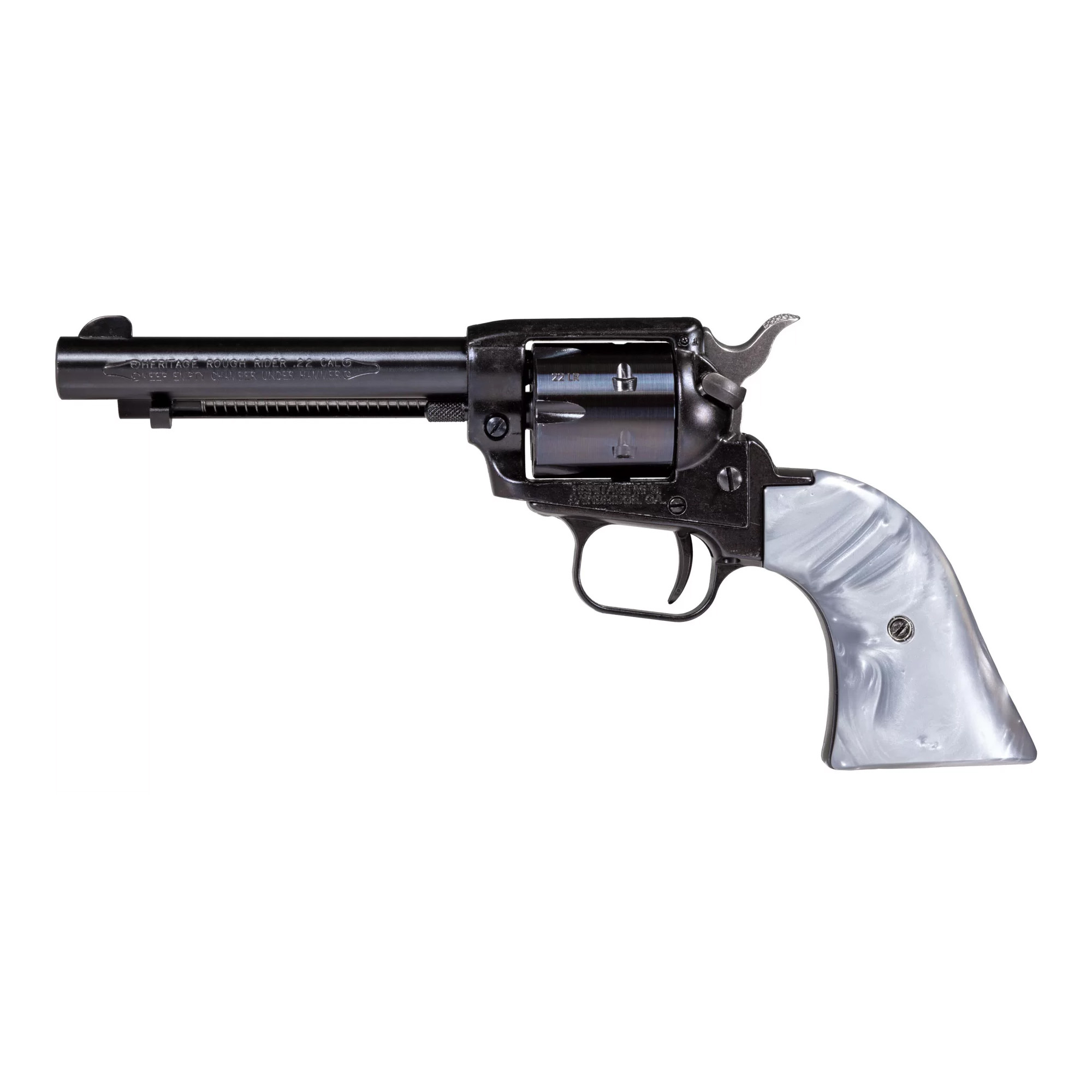Heritage Mfg RR22B4GPRL Rough Rider 22 LR 6 Shot 4.75” Black Barrel & Cylinder Black Frame, Altamont Gray Pearl Grips