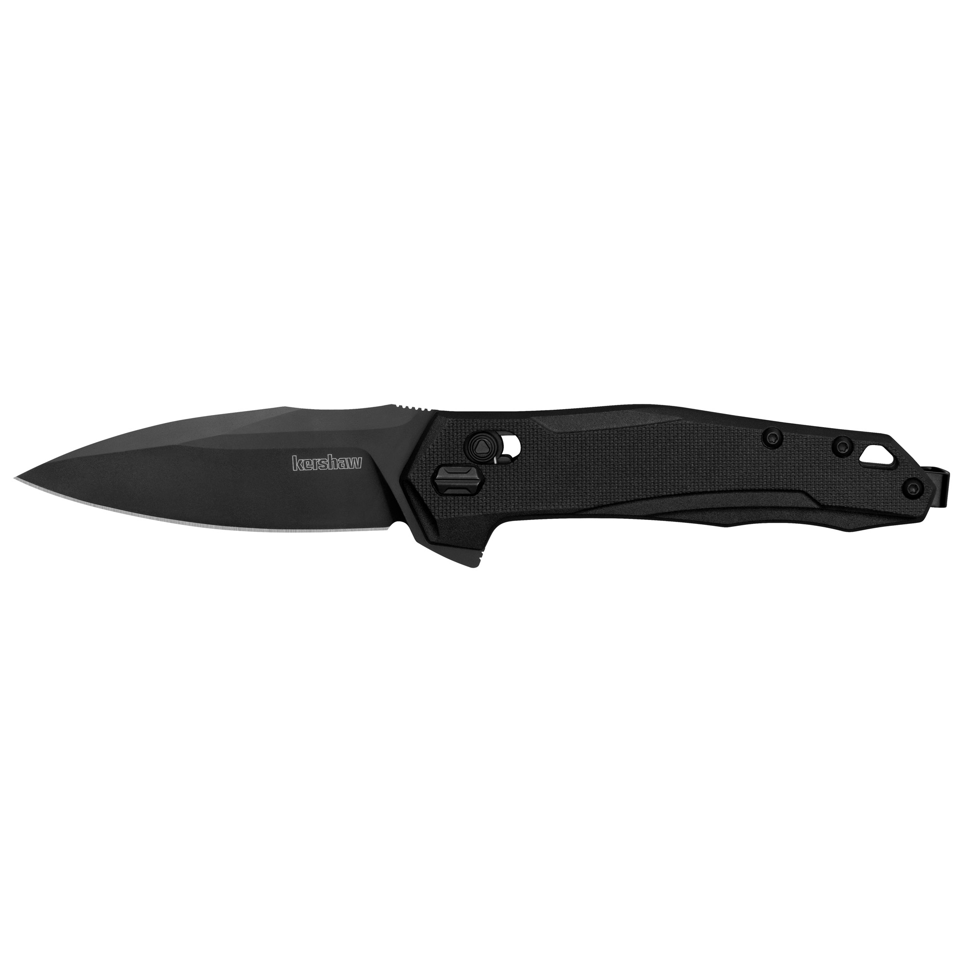 Kershaw 2041 Monitor Mid-Size 3” Folding Spear Point Plain Black Oxide D2 Steel Blade, Black Textured Glass Filled Nylon Handle, Includes Pocket Clip