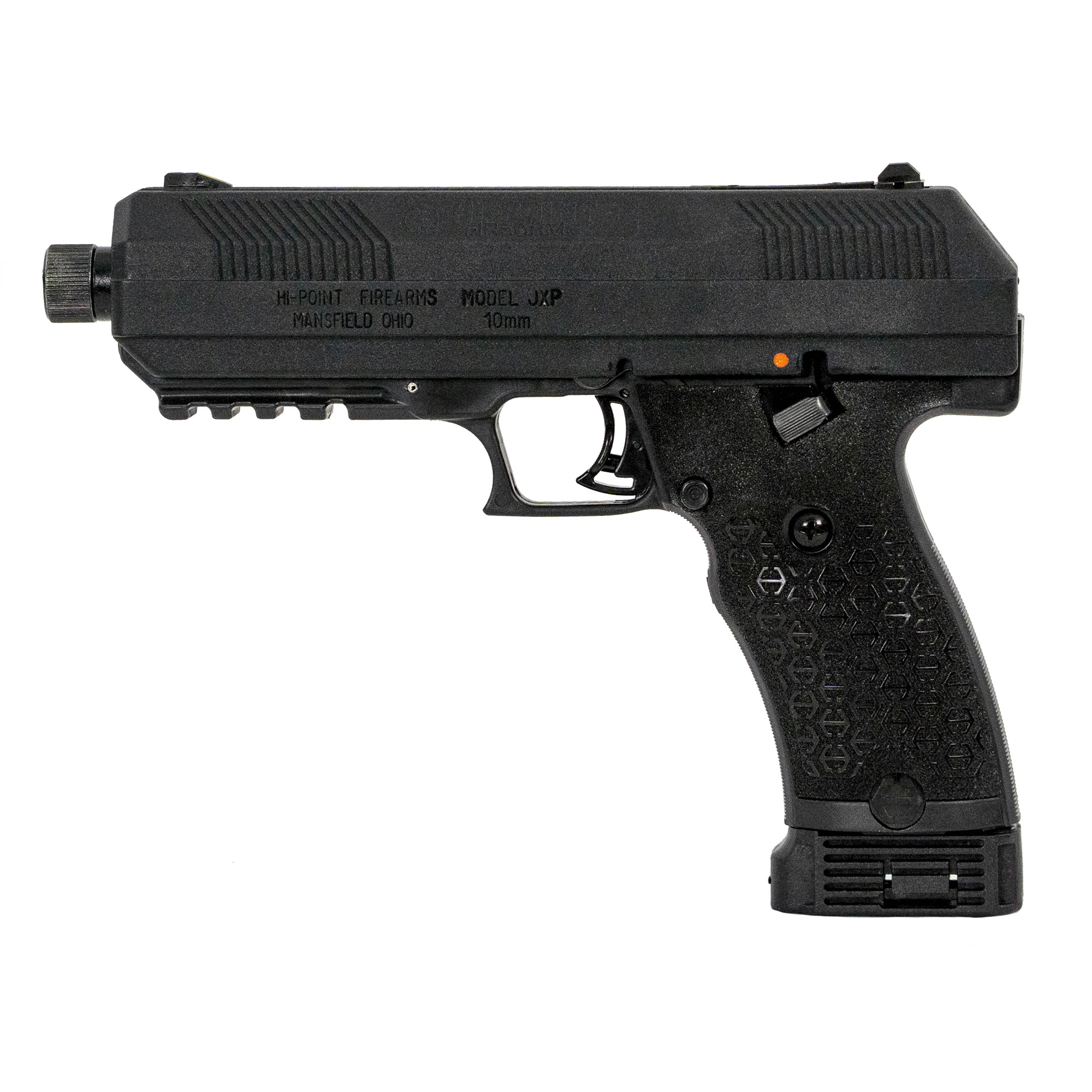 Hi-Point JXP10 JXP 10mm Auto 10+1, 5.20” Black Steel Threaded Barrel, Black Powder Coated YC9 Styled/Serrated Steel Slide, Black Polymer Frame w/Picatinny Rail, Black Textured Polymer Grip