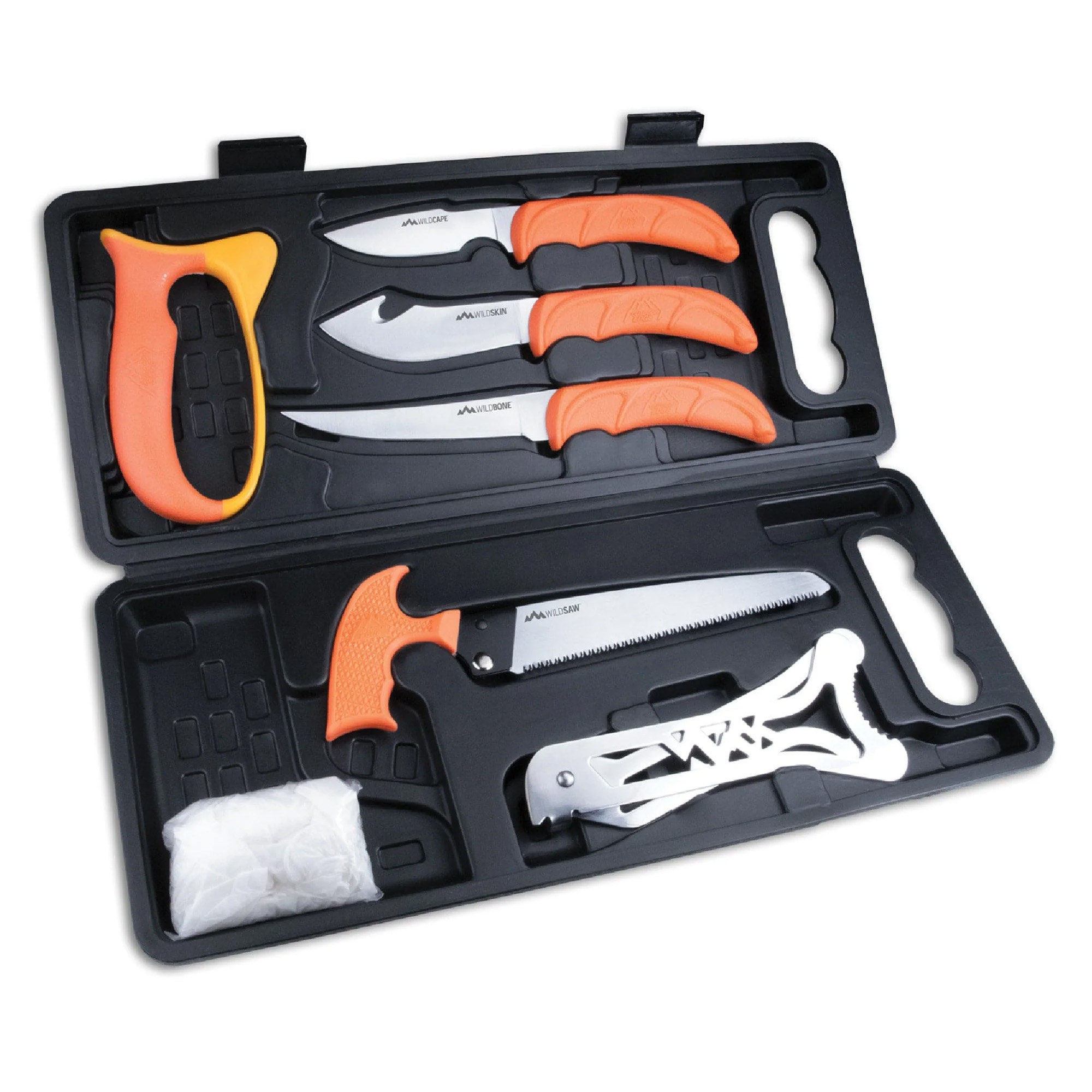 Outdoor Edge WP2 Wild Pak Multiple Skinner w/Gut Hook/Saw/Caper Plain/Saw 420J2 Stainless Steel Blade FRN Orange Handle