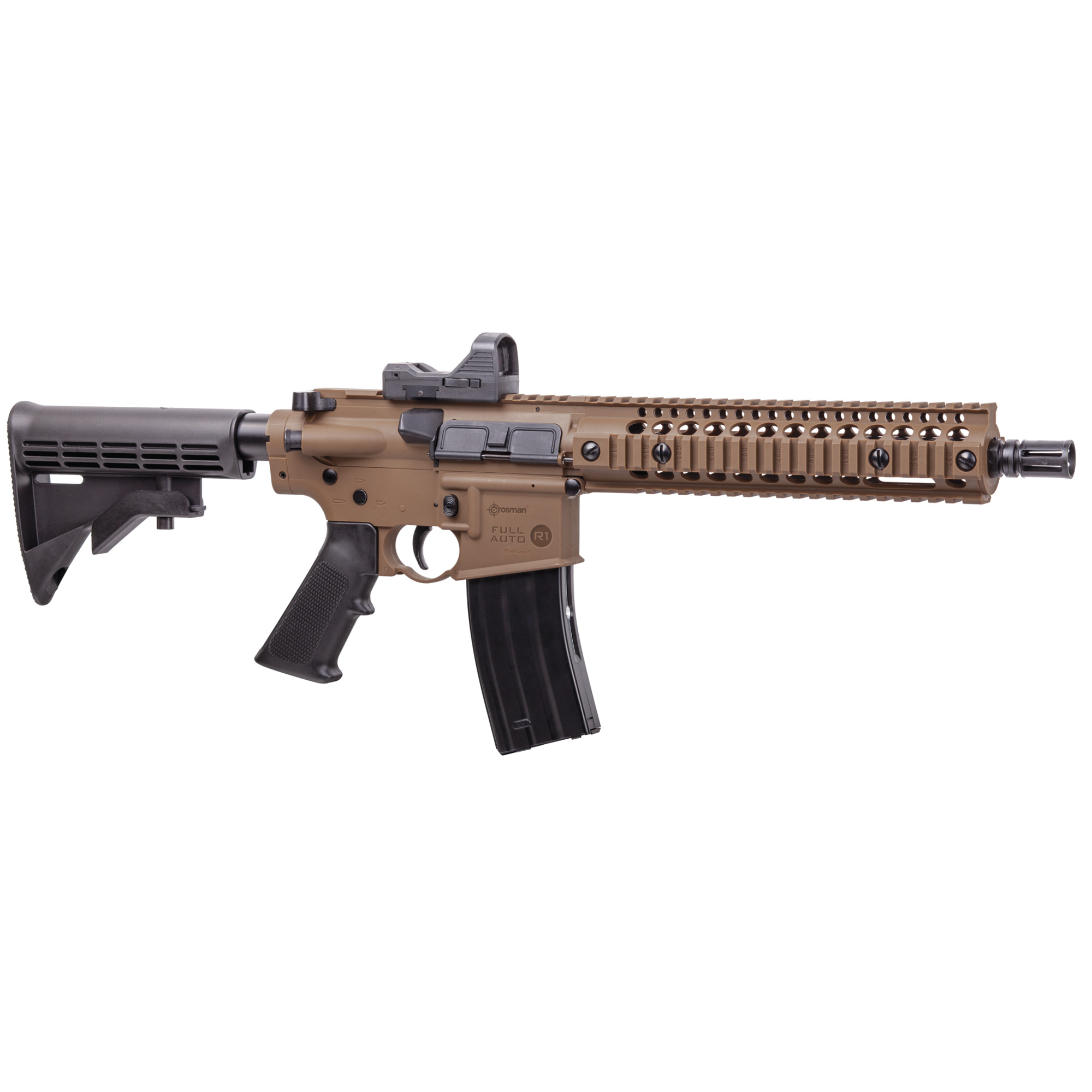 Crosman CFAR1X Full Auto R1 Air Rifle CO2 177 25rd Shot Black Flat Dark Earth Receiver Black 6 Position Stock