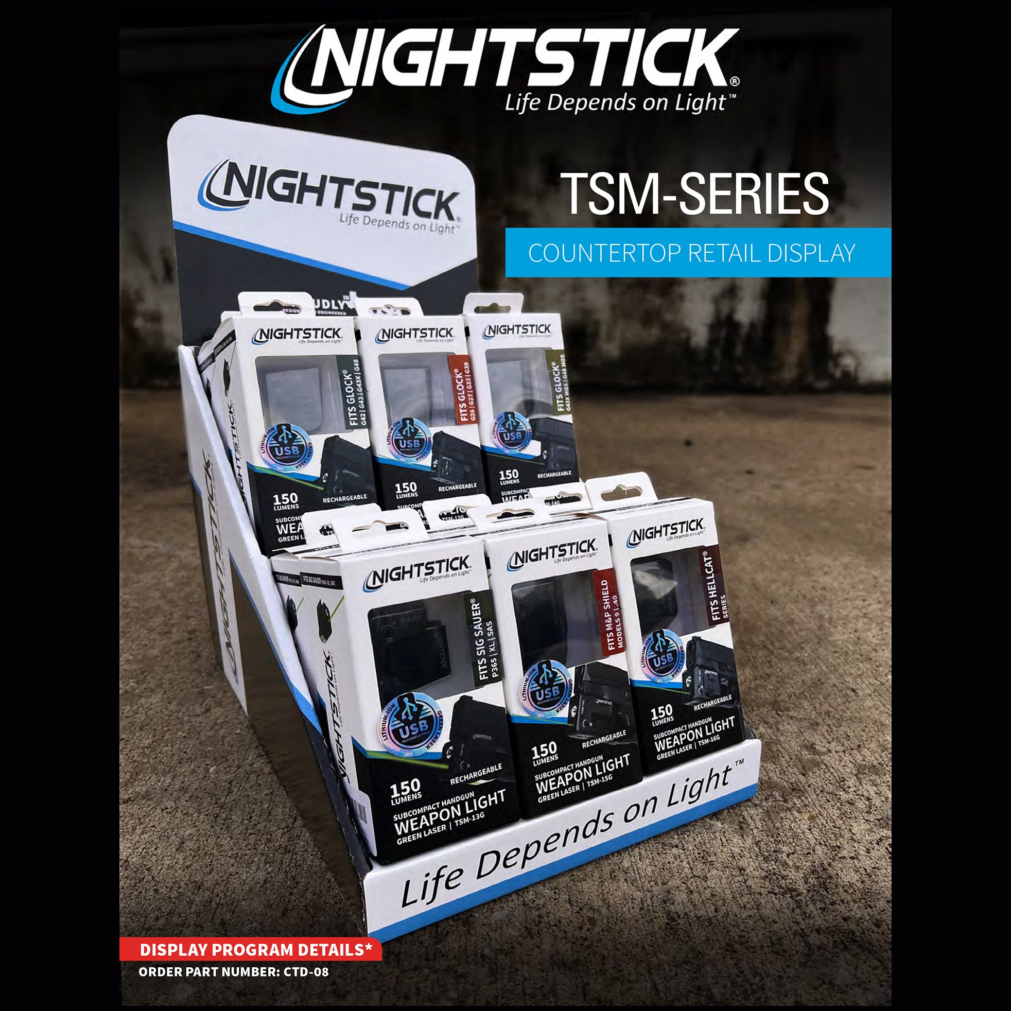 Nightstick CTD08 Counter Display 12 TSM Weapon Light w/Green Laser