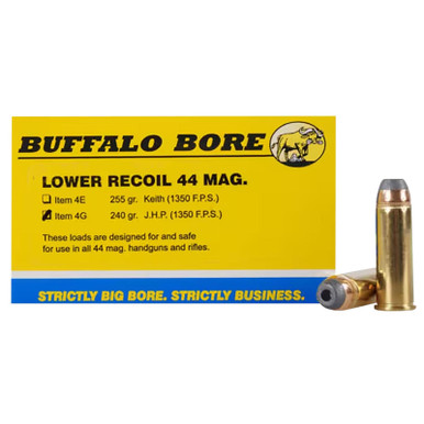 Buffalo Bore Ammunition 4G20 Low Recoil Strictly Business 44Rem Mag 240gr Jacket Hollow Point 20 Per Box/12 Case