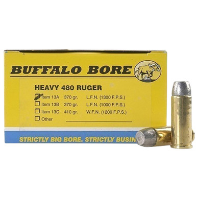 Buffalo Bore Ammunition 13A20 Heavy Strictly Business 480Ruger 370gr Lead Flat Nose 20 Per Box/12 Case