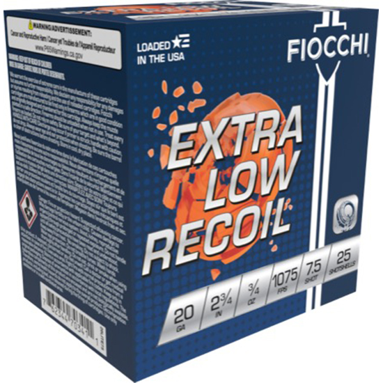 FIOCCHI 20GA 2.75” 3/4OZ #7.5 1075FPS 250RD CASE LOT